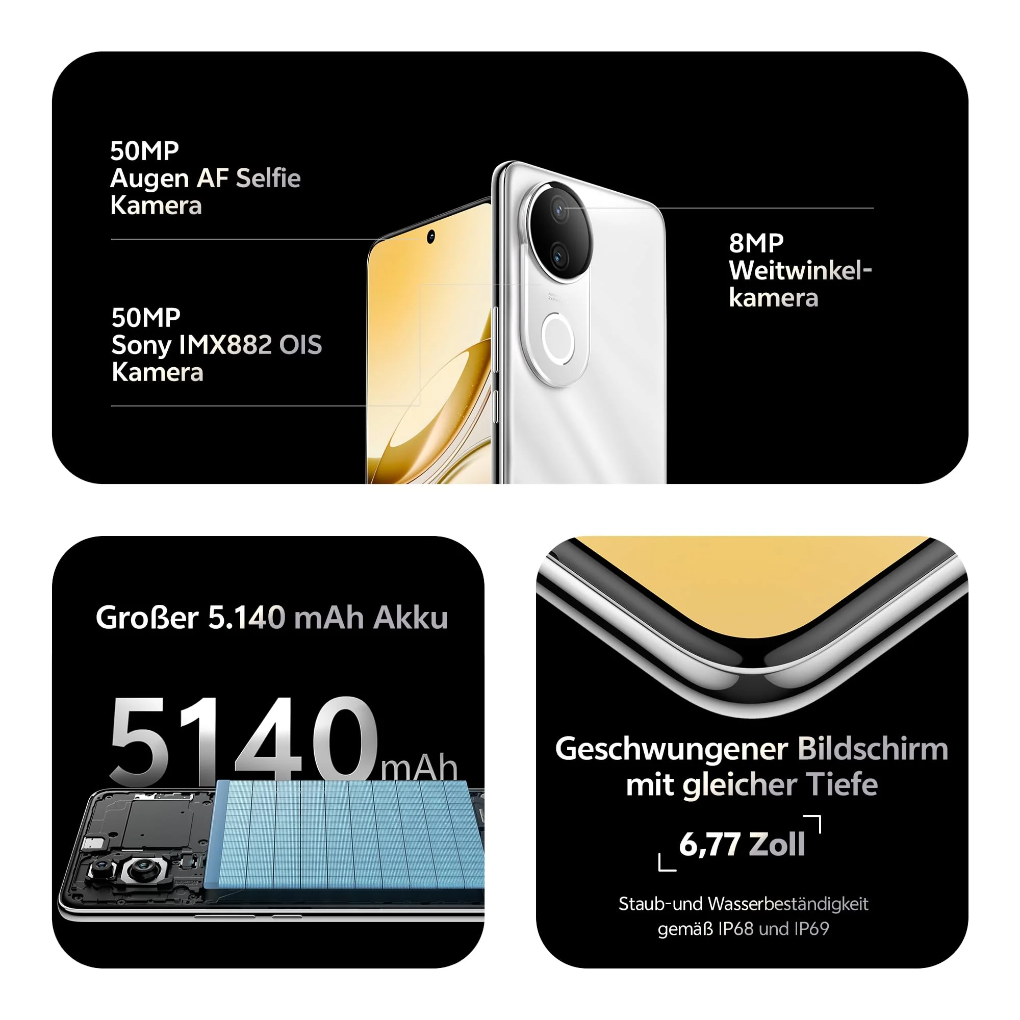 vivo V50e 5G Smartphone, 8G+256G, 6,77” Equal-Depth Quad Curved Display, 120Hz Bildwiederholrate, 50 MP Front & Rückseitige Dual-Hauptkamera, Aura Light, 5140 mAh Akku, 90W Schnellladung, IP68 & IP69 - Image 10