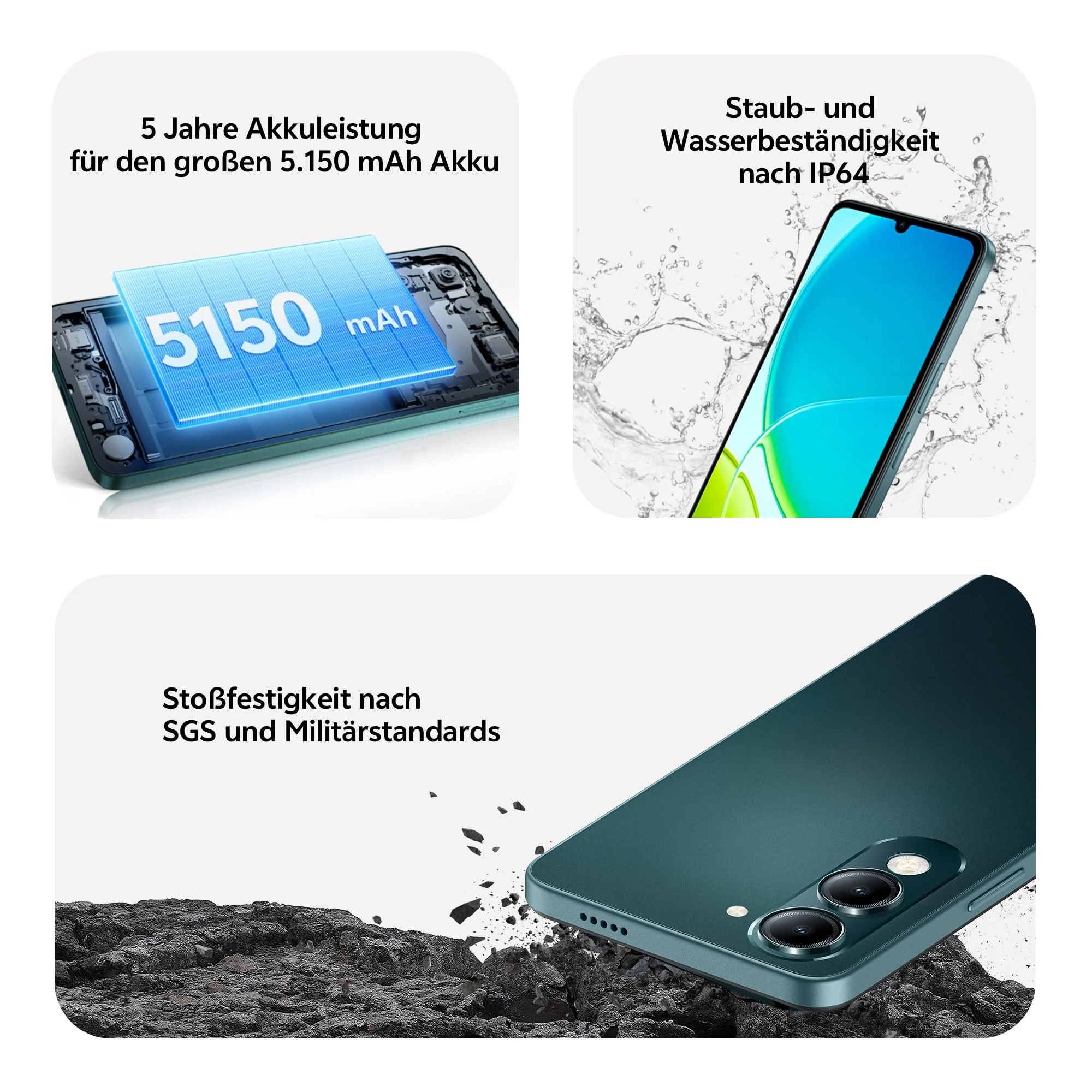 vivo Y04 Smartphone, 6G + 128G, 6,74” 90Hz LCD-Display, 5150 mAh Akku, 200% Superlauter Audio-Sound, 10-Fach Hochintensive Taschenlampe, KI-Bildverarbeitung, IP64, Dual-SIM, MicroSD unterstützt - Image 9