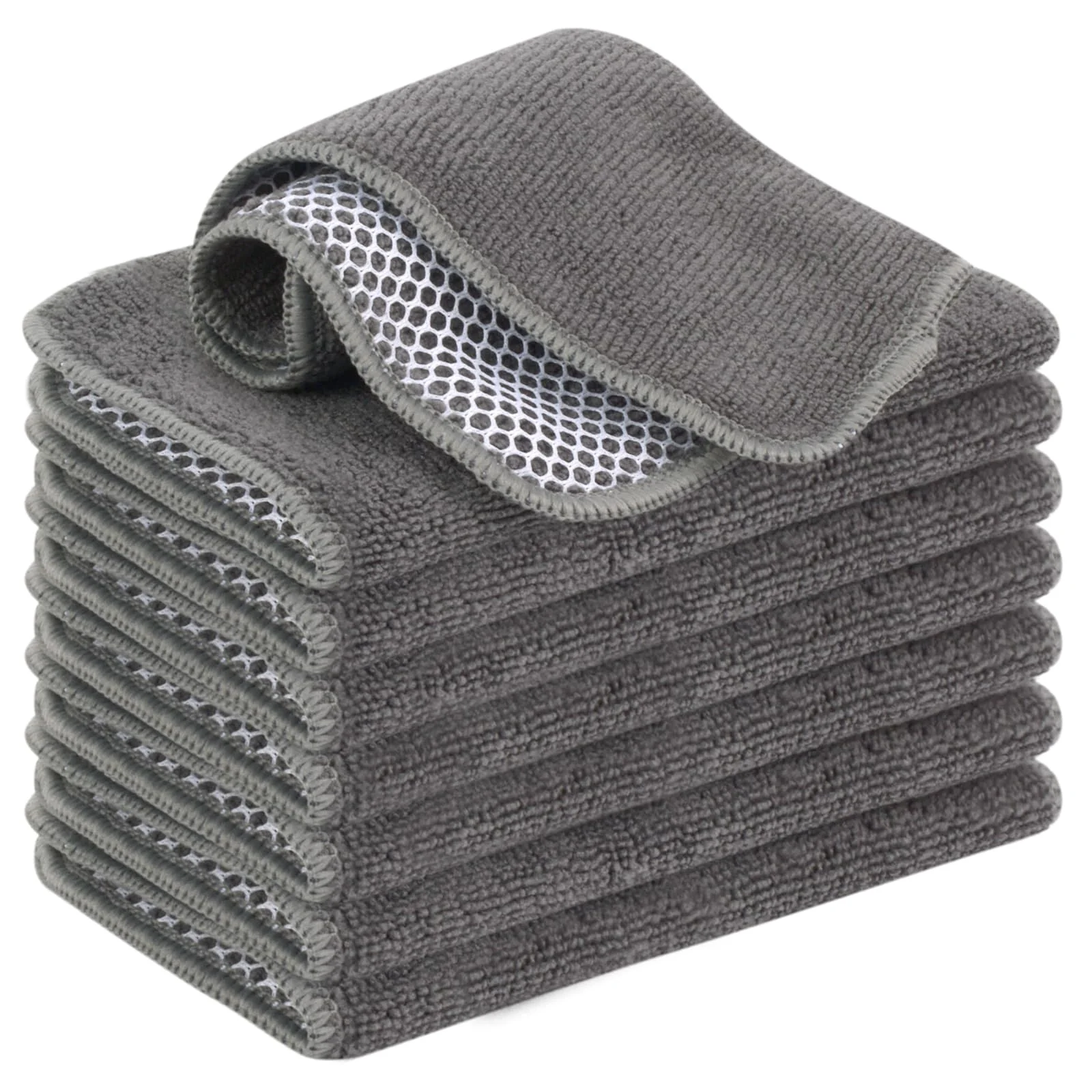 VIVOTE Microfaser Spültücher Spüllappen waschbar Geschirrtücher Mit Poly-Mesh-Scheuerseite Abwaschtücher Küch Teigreinigungstuch Netztuch,8Pack,20cmx20cm (Grau)