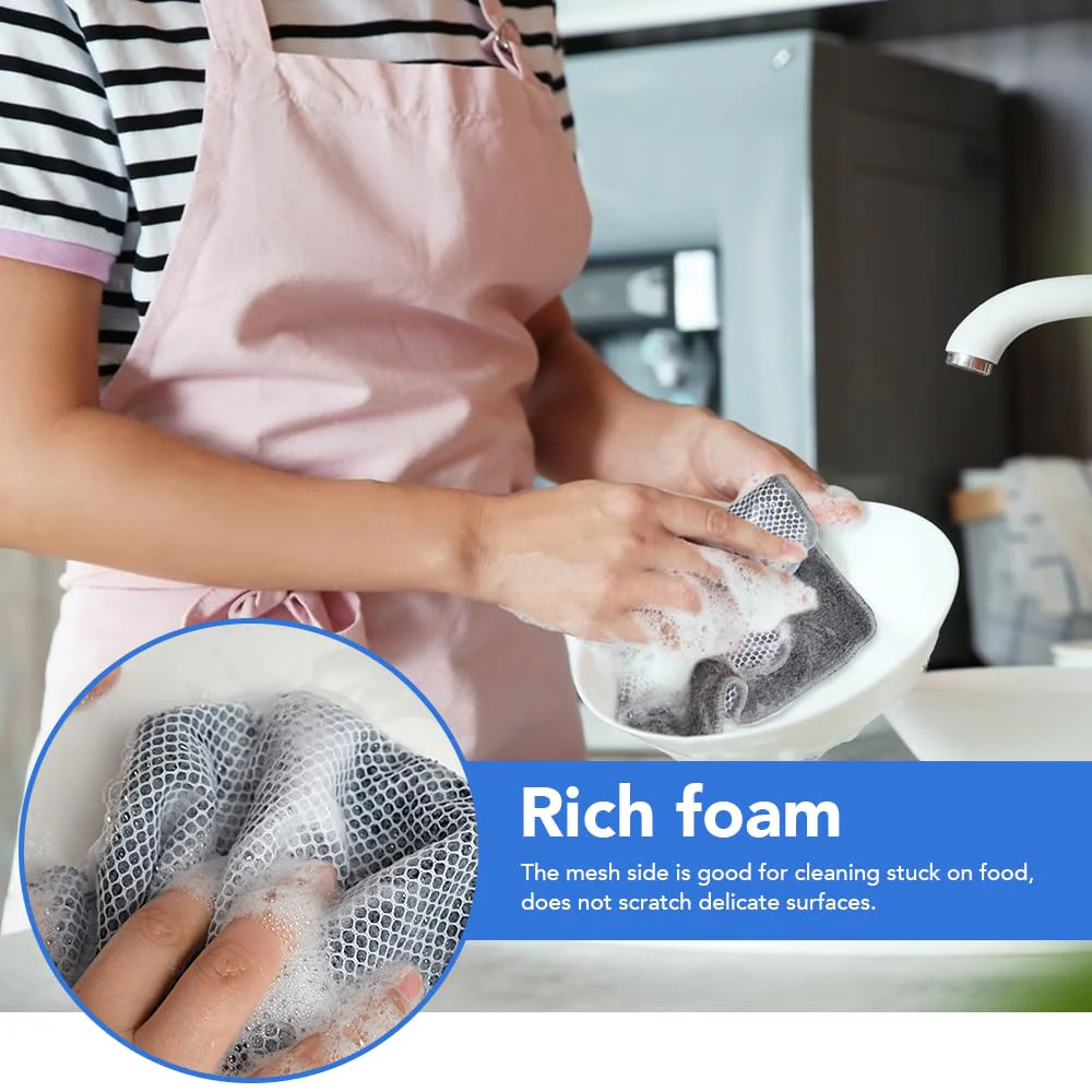 VIVOTE Microfaser Spültücher Spüllappen waschbar Geschirrtücher Mit Poly-Mesh-Scheuerseite Abwaschtücher Küch Teigreinigungstuch Netztuch,8Pack,20cmx20cm (Grau) - Image 4