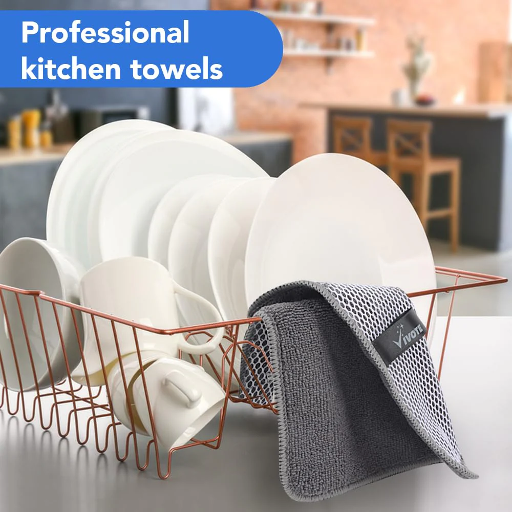 VIVOTE Microfaser Spültücher Spüllappen waschbar Geschirrtücher Mit Poly-Mesh-Scheuerseite Abwaschtücher Küch Teigreinigungstuch Netztuch,8Pack,20cmx20cm (Grau) - Image 7