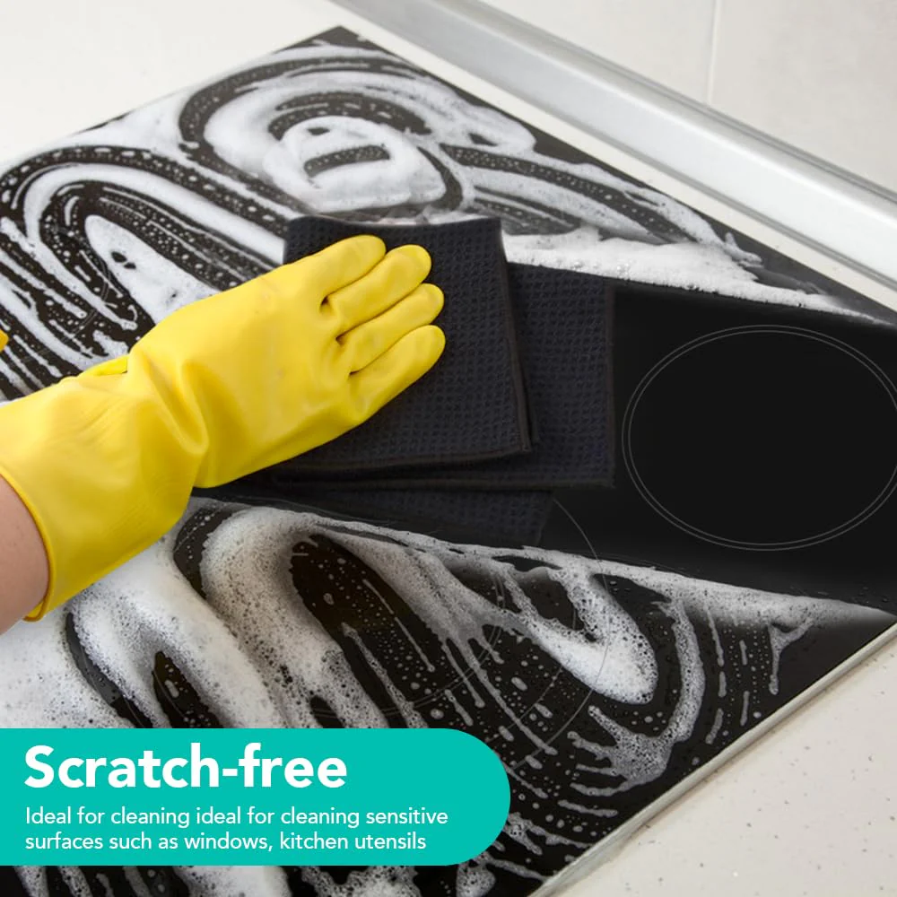 VIVOTE Mikrofasertücher Barista Tuch Schwarz Waffeltuch Spüllappen Waschbar Spültuch für Küche Dicke Haushalts Putzlappen Fusselfrei 30 cm X 30 cm 4 Stück
