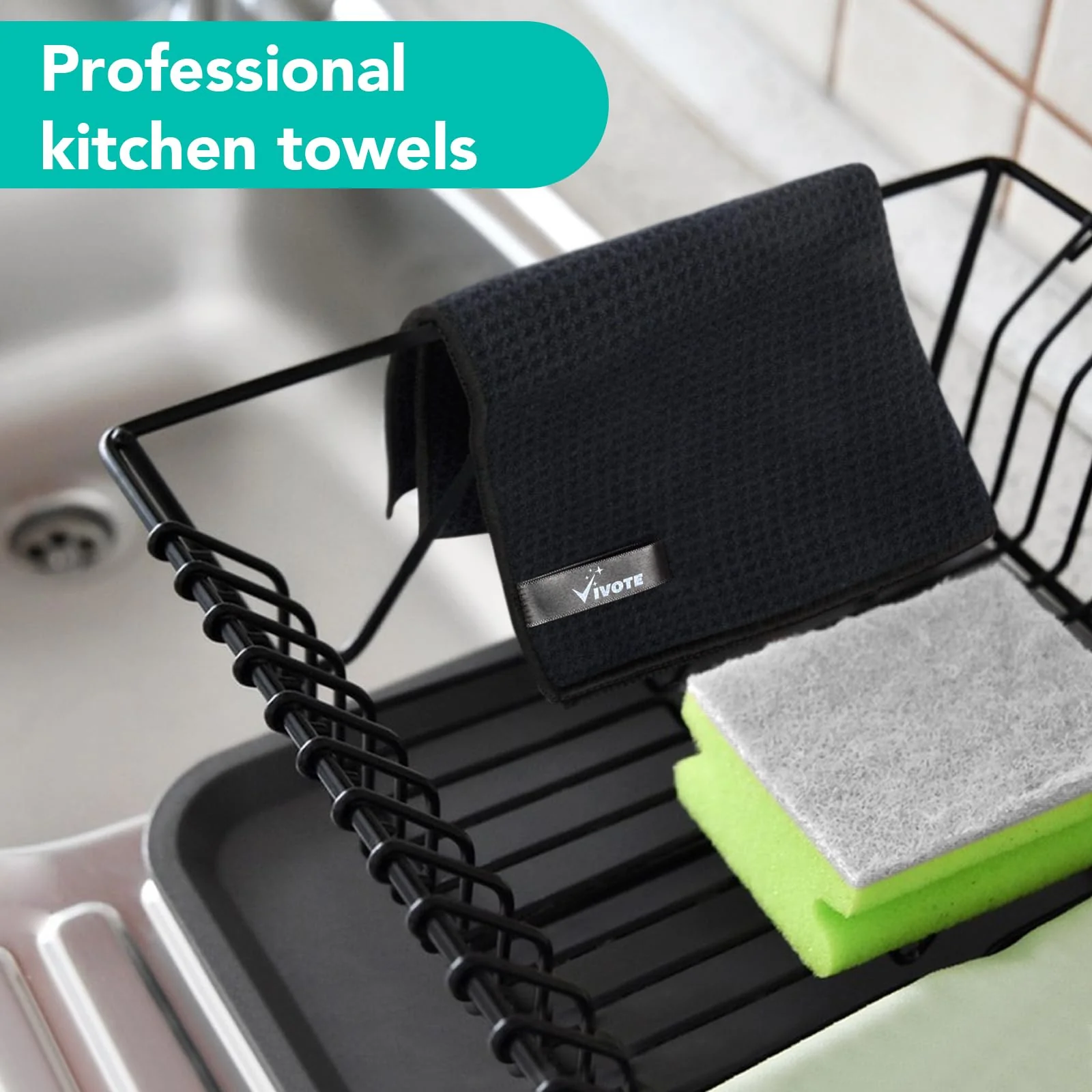 VIVOTE Mikrofasertücher Barista Tuch Schwarz Waffeltuch Spüllappen Waschbar Spültuch für Küche Dicke Haushalts Putzlappen Fusselfrei 30 cm X 30 cm 4 Stück - Image 6