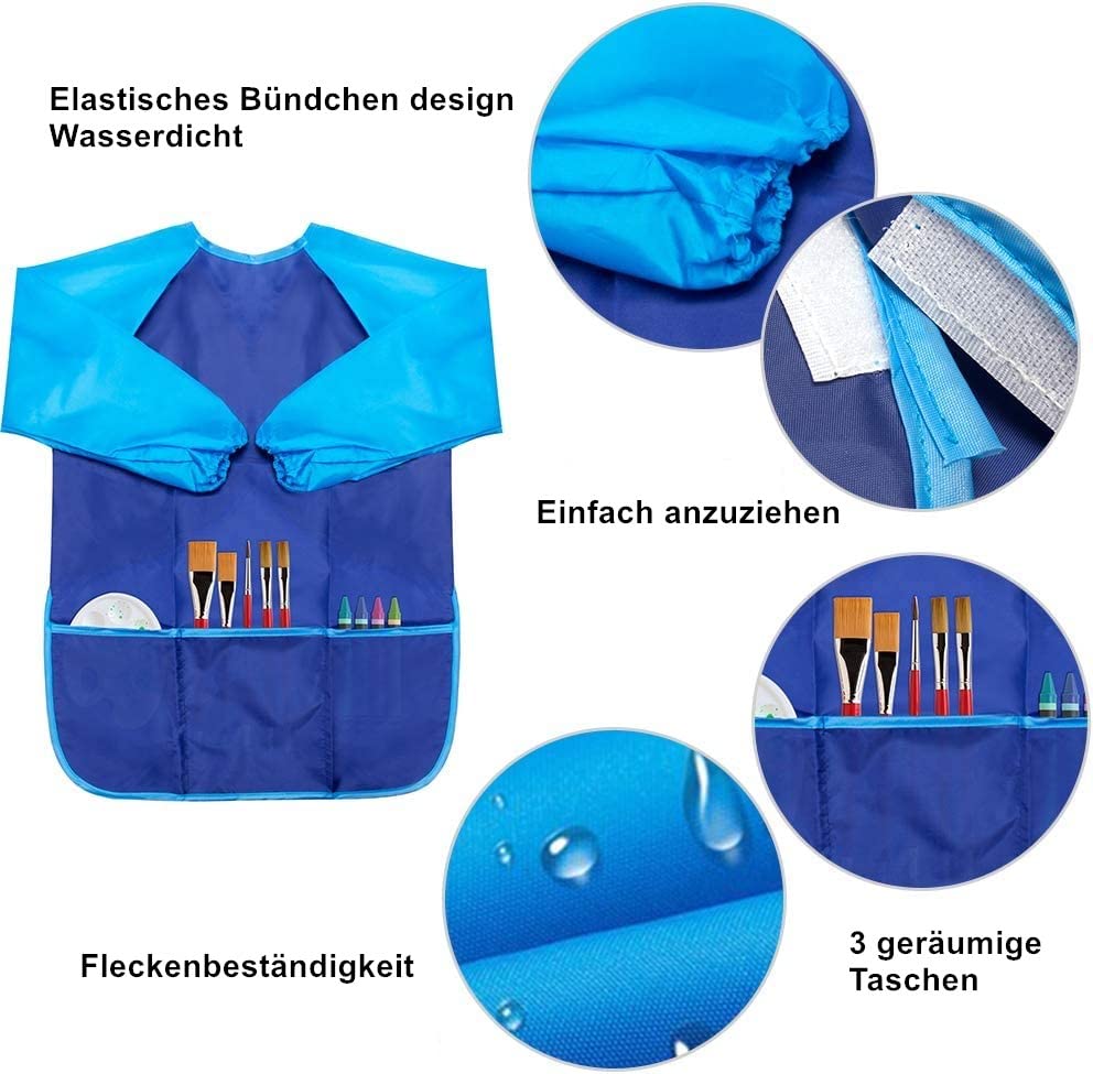 Voarge Malschürze, Nylon, wasserdicht, Malschürze mit Ärmeln für Kinder von 7 bis 12 Jahren, Nylon, blau, L (Blau)… - Image 4