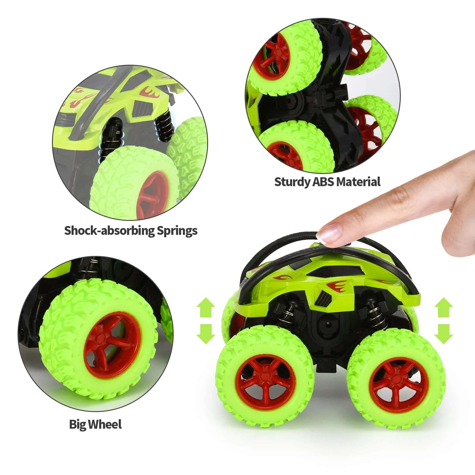 VoMii 2 Stück Monster Truck, Spielzeugauto für Kinder ab 3-10 Jahre, Große Gummiräder 4x4 Power Trägheitsbetriebene Fahrzeuge, 360° Stunt-Rotation, Rennwagen Spielsets für Kinder, 1:64 Scale - Image 4