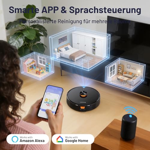 VONKO S6 Pro Saugroboter mit Wischfunktion und Absaugstation, 8000Pa Saugkraft,LiDAR 2.0 Laser Navigation,180 Min.Laufzeit,Teppicherkennung,App/Alexa,Ideal für Tierhaare,Teppich & Hartböden - Image 5