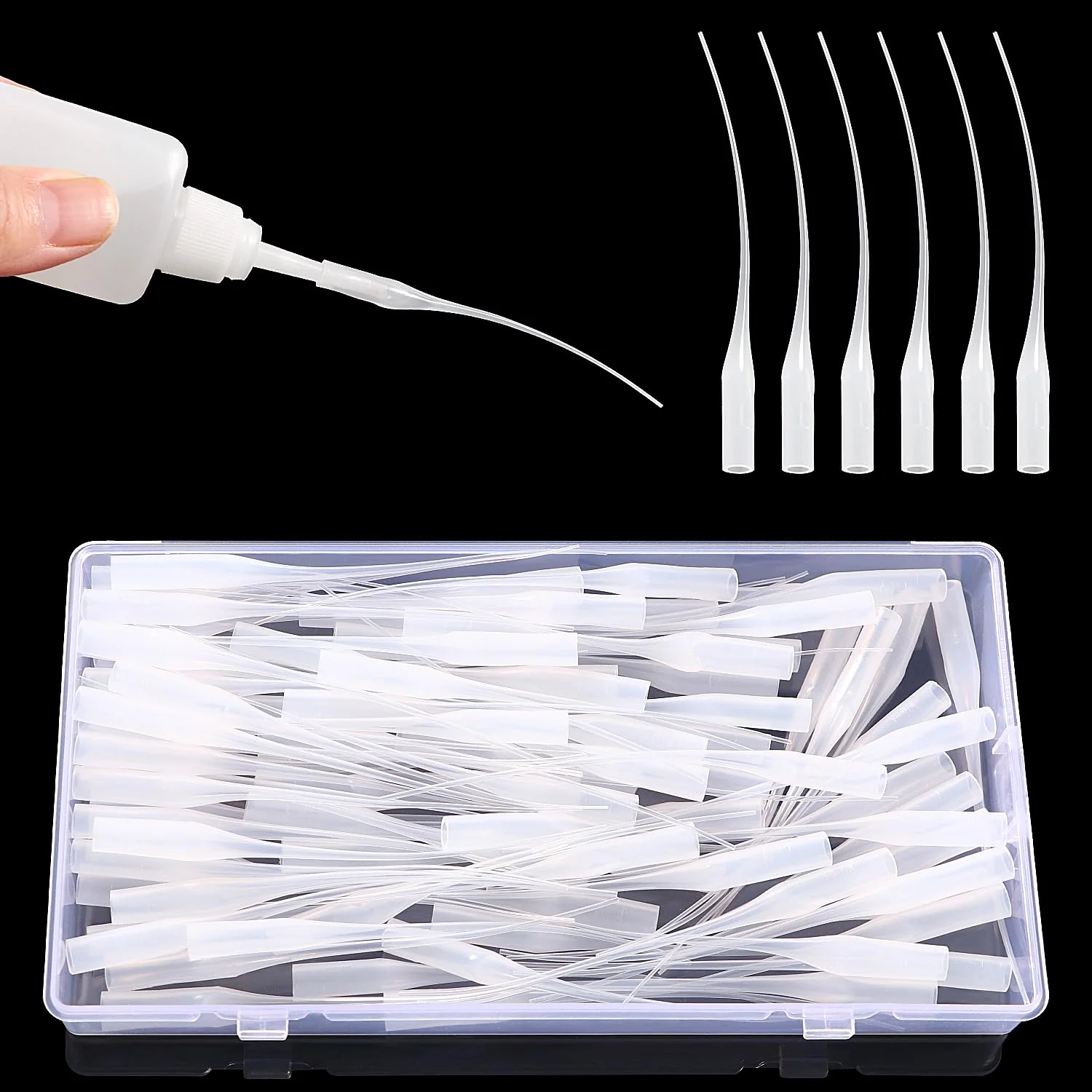 VooGenzek 100 Stücke 0.3mm Transparent Kunststoff Kleber Micro Tips, Kleber Extender Präzision Applikator, für Kunsthandwerk Hobby Projekte Labor Dispensing Klebstoffspender