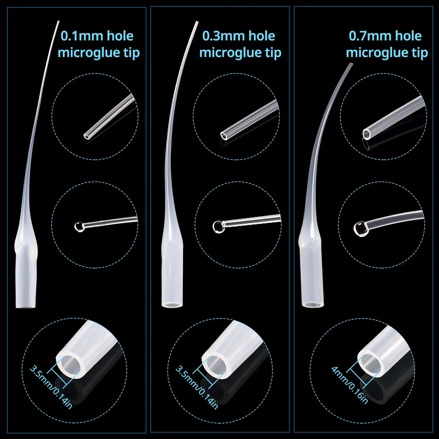 VooGenzek 100 Stücke 0.3mm Transparent Kunststoff Kleber Micro Tips, Kleber Extender Präzision Applikator, für Kunsthandwerk Hobby Projekte Labor Dispensing Klebstoffspender - Image 6