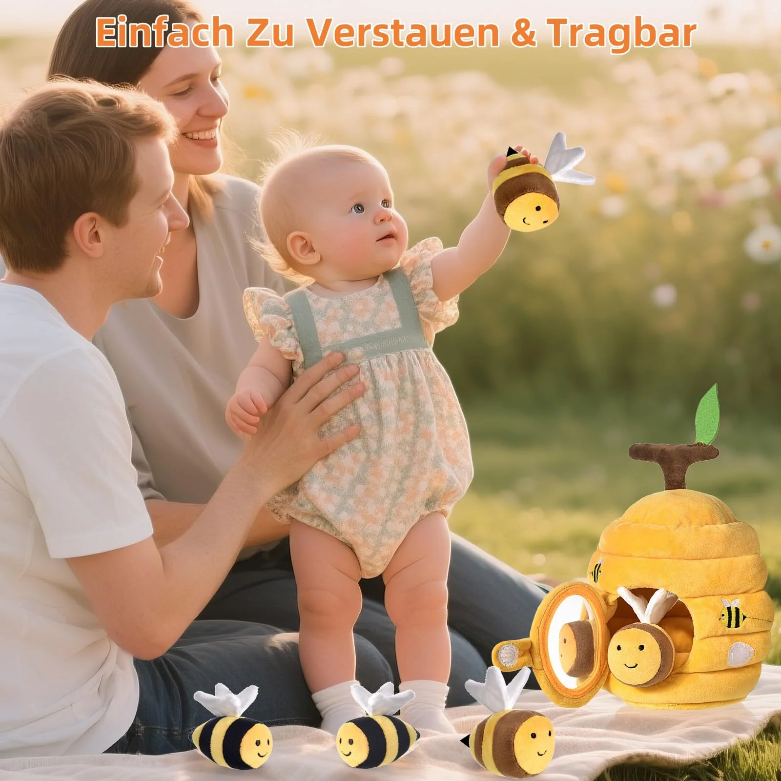 VORENUS Baby Spielzeug 6-12 Monate,6-in-1 Baby Bienenstock mit 5 Bienen Montessori Sensorik Spielzeug mit Scheune,Rassel,Spiegel,Kinder Lernspiele & Motorikspielzeug Geschenke für Kinder 1 2 3 Jahre - Image 3