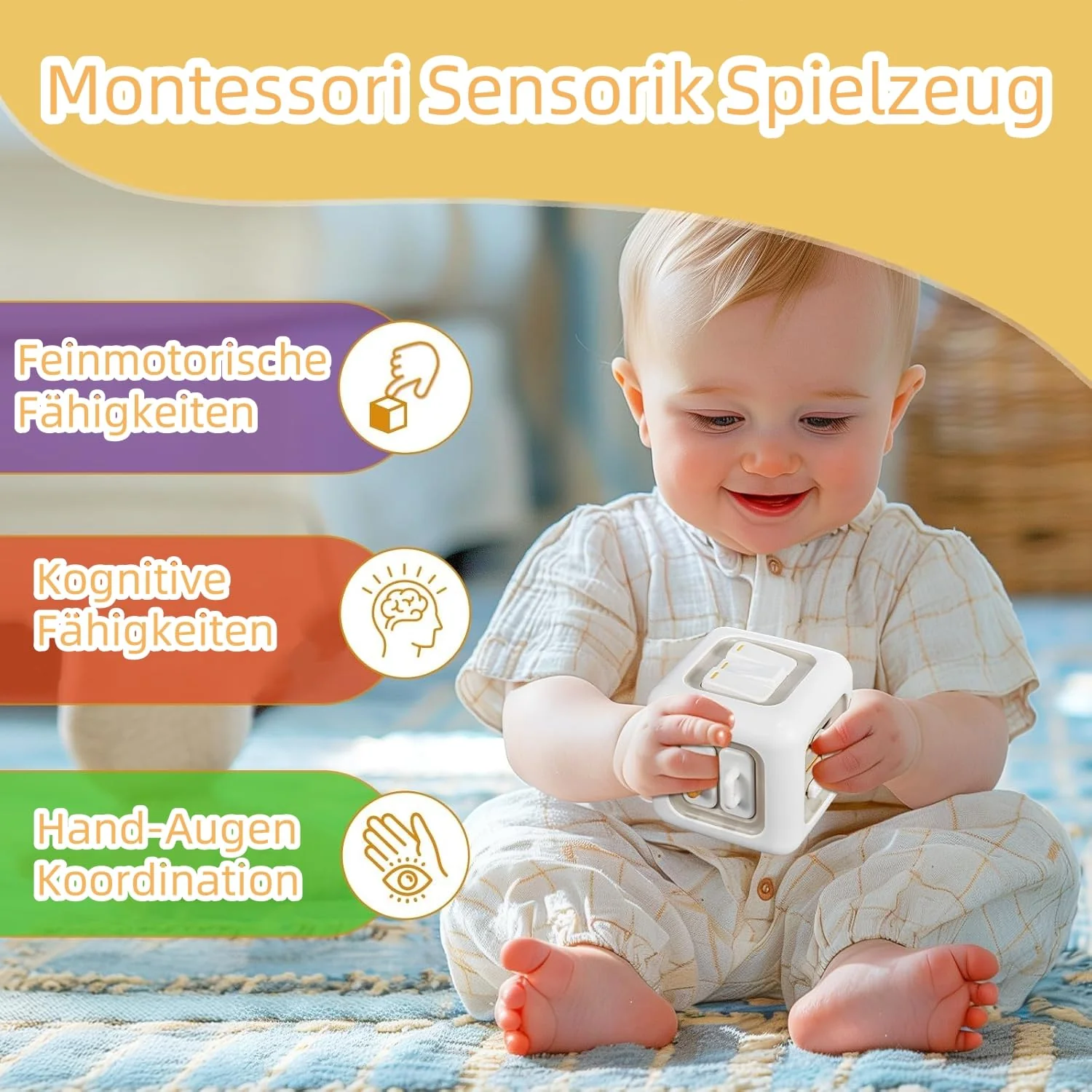 VORENUS Baby Spielzeug ab 1 Jahr, Montessori Spielzeug für 12-24 Monate, 6 in 1 Baby Motorikwürfel Motorikspielzeug, Montessori Sensorik Spielzeug für Kleinkinder Jungen Mädchen 1-3 Jahr - Image 7