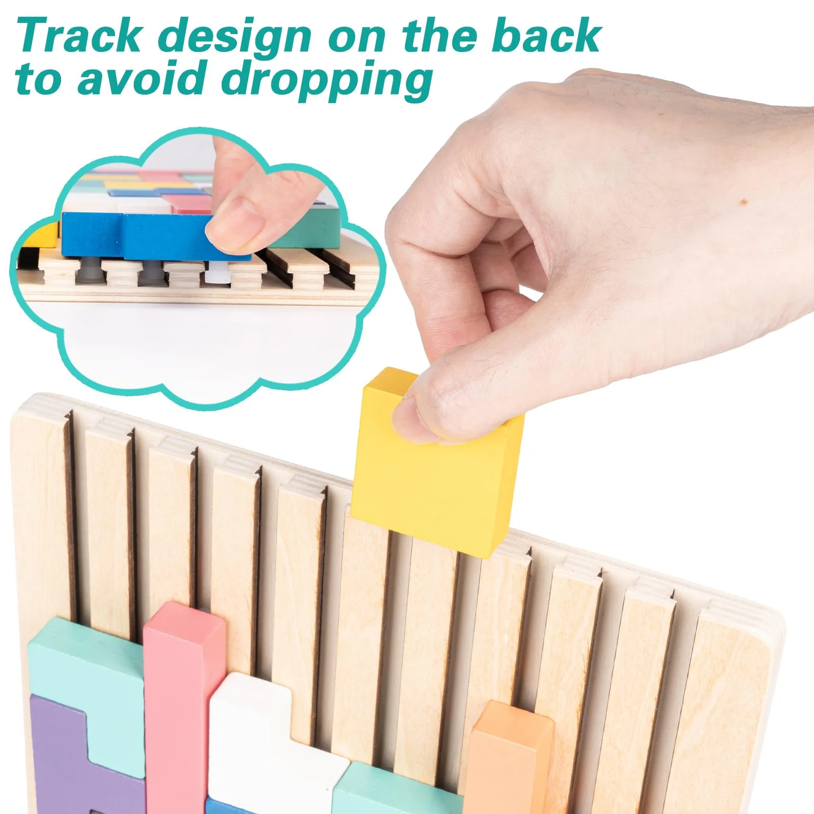 VORHOT Tetris Holzspiel, Holz Tetris Montessori Spielzeug ab 3 4 5 Jahre, Holzpuzzle Stapelsteine Kinder Lernspielzeug Holzspielzeug, Gehirn Spielzeug mit 10 Karten, Geschenk für Jungen Mädchen - Image 7