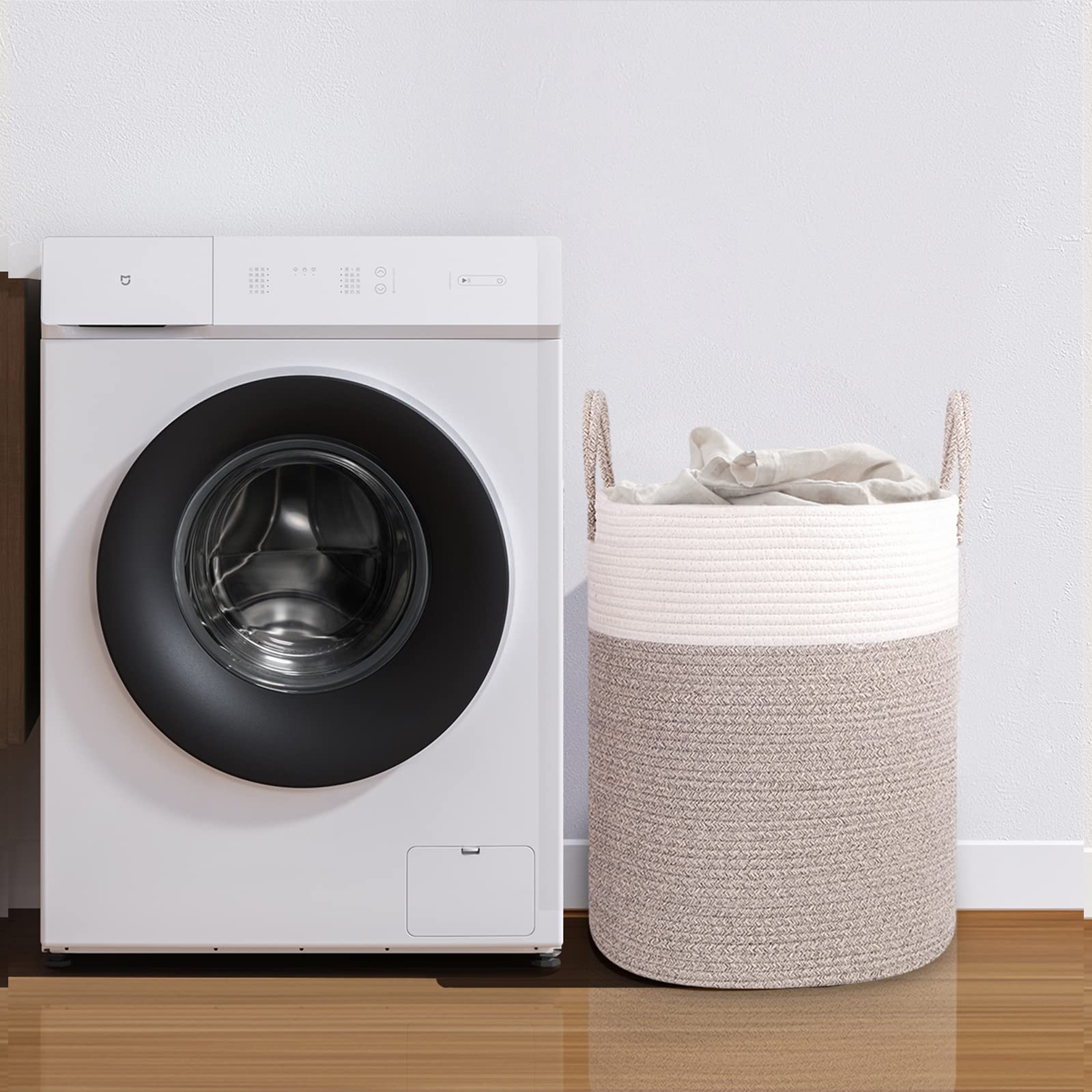 VORHOT Wäschekorb Geflochten aus Baumwolle, 53L Wäschesammler mit Henkel, Laundry Basket Aufbewahrungskorb Spielzeug, Korb Wäschebox für Wäschekammer Kinderzimmer Wohnzimmer Bad, 46x38cm - Image 7