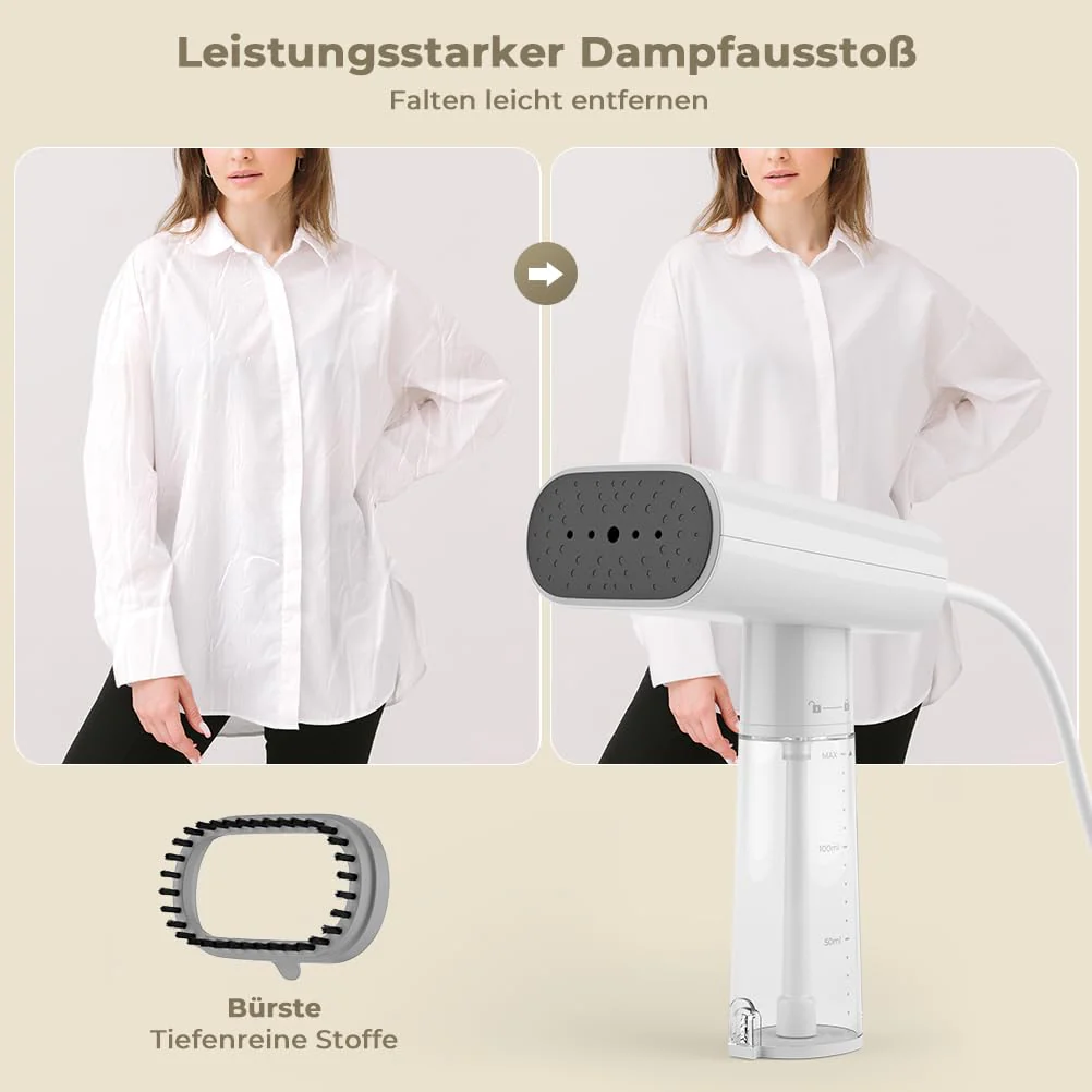 Vpcok Direct Steamer Dampfglätter Reise 1000W Dampfbürste mit 150ML Tank für vertikales, horizontales Dampf, Tragbares Handbügeleisen Dampfbügel schnelles Aufheizen, Faltenentfernung für Kleidung - Image 12