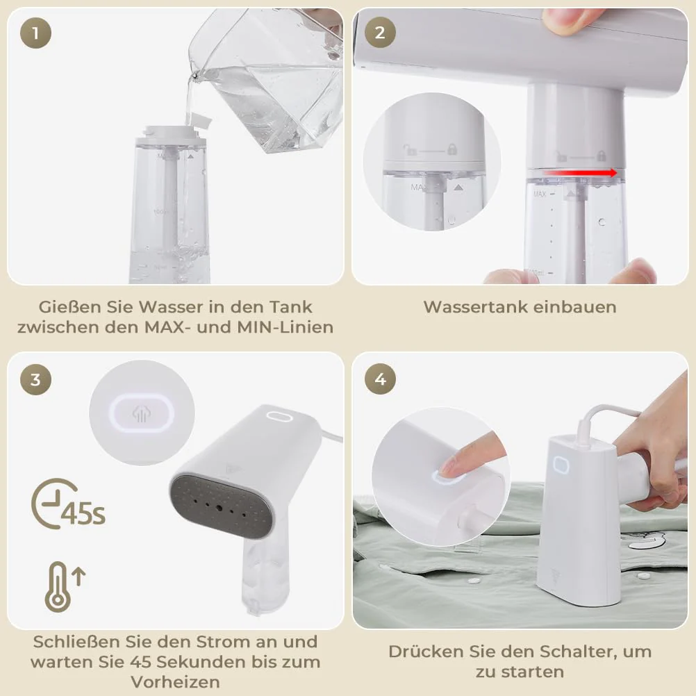 Vpcok Direct Steamer Dampfglätter Reise 1000W Dampfbürste mit 150ML Tank für vertikales, horizontales Dampf, Tragbares Handbügeleisen Dampfbügel schnelles Aufheizen, Faltenentfernung für Kleidung - Image 14