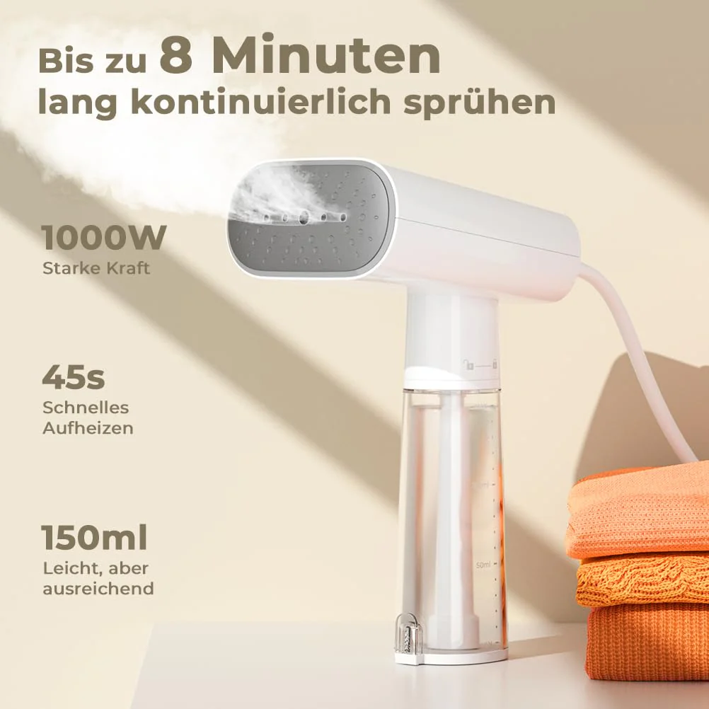 Vpcok Direct Steamer Dampfglätter Reise 1000W Dampfbürste mit 150ML Tank für vertikales, horizontales Dampf, Tragbares Handbügeleisen Dampfbügel schnelles Aufheizen, Faltenentfernung für Kleidung - Image 3