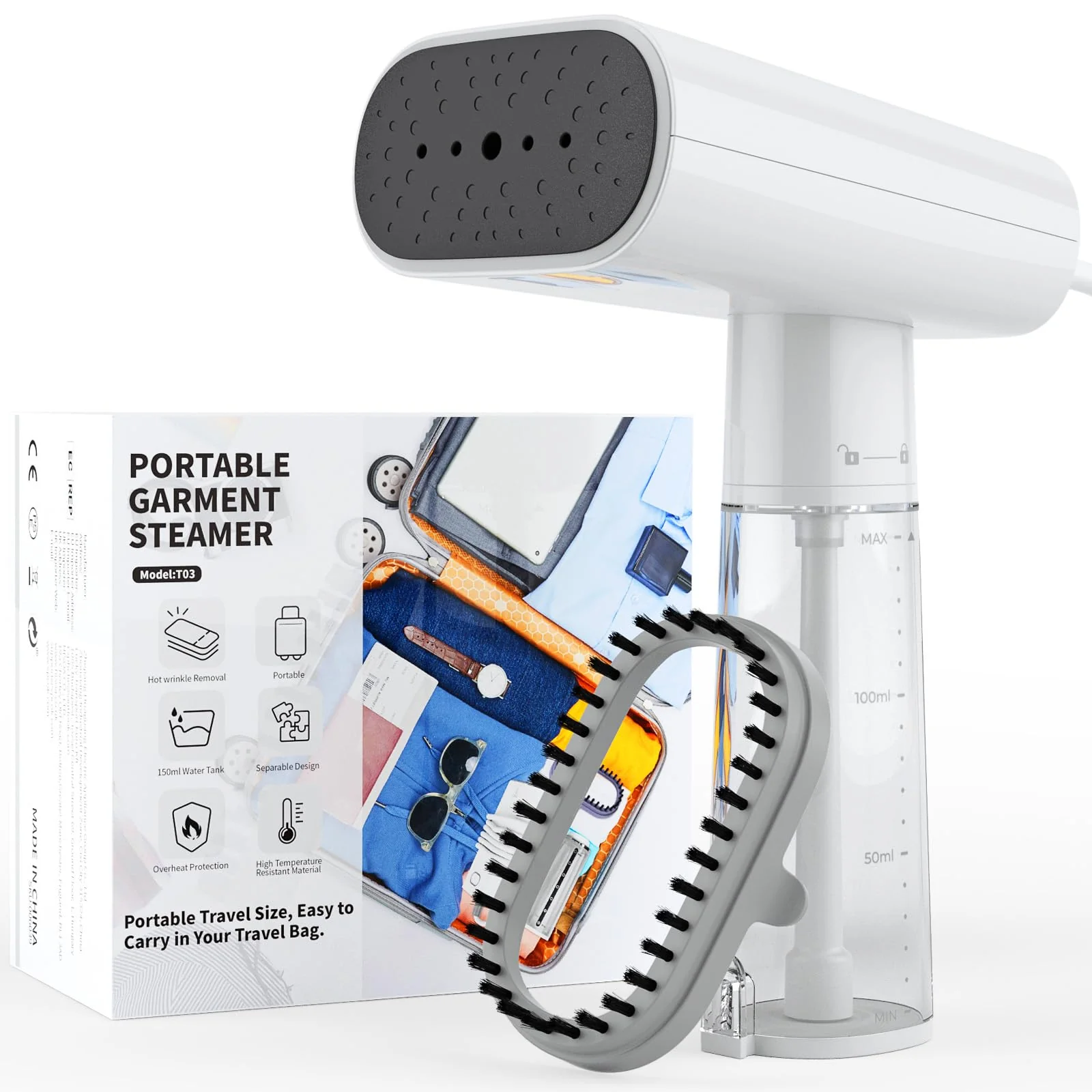 Vpcok Direct Steamer Dampfglätter Reise 1000W Dampfbürste mit 150ML Tank für vertikales, horizontales Dampf, Tragbares Handbügeleisen Dampfbügel schnelles Aufheizen, Faltenentfernung für Kleidung - Image 9