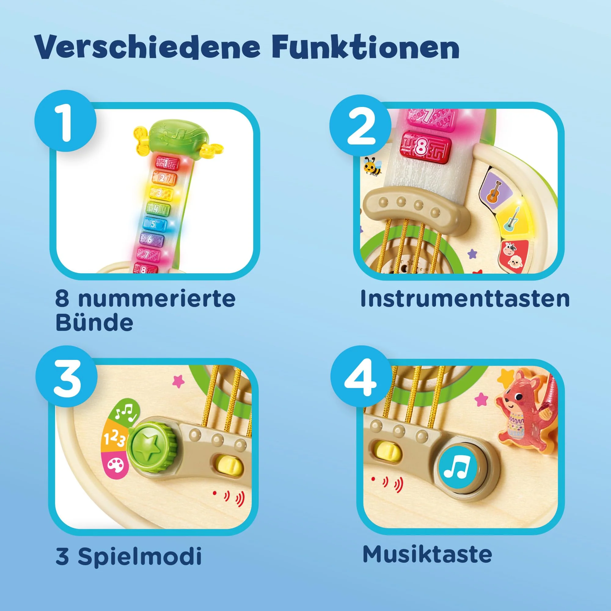 Vtech Baby Interaktive Holz-Gitarre – E-Kindergitarre zum Lernen von Musik, Zahlen und Farben – Mit Holz aus verantwortungsvoller Forstwirtschaft – Für Kinder von 1,5-4 Jahren - Image 4