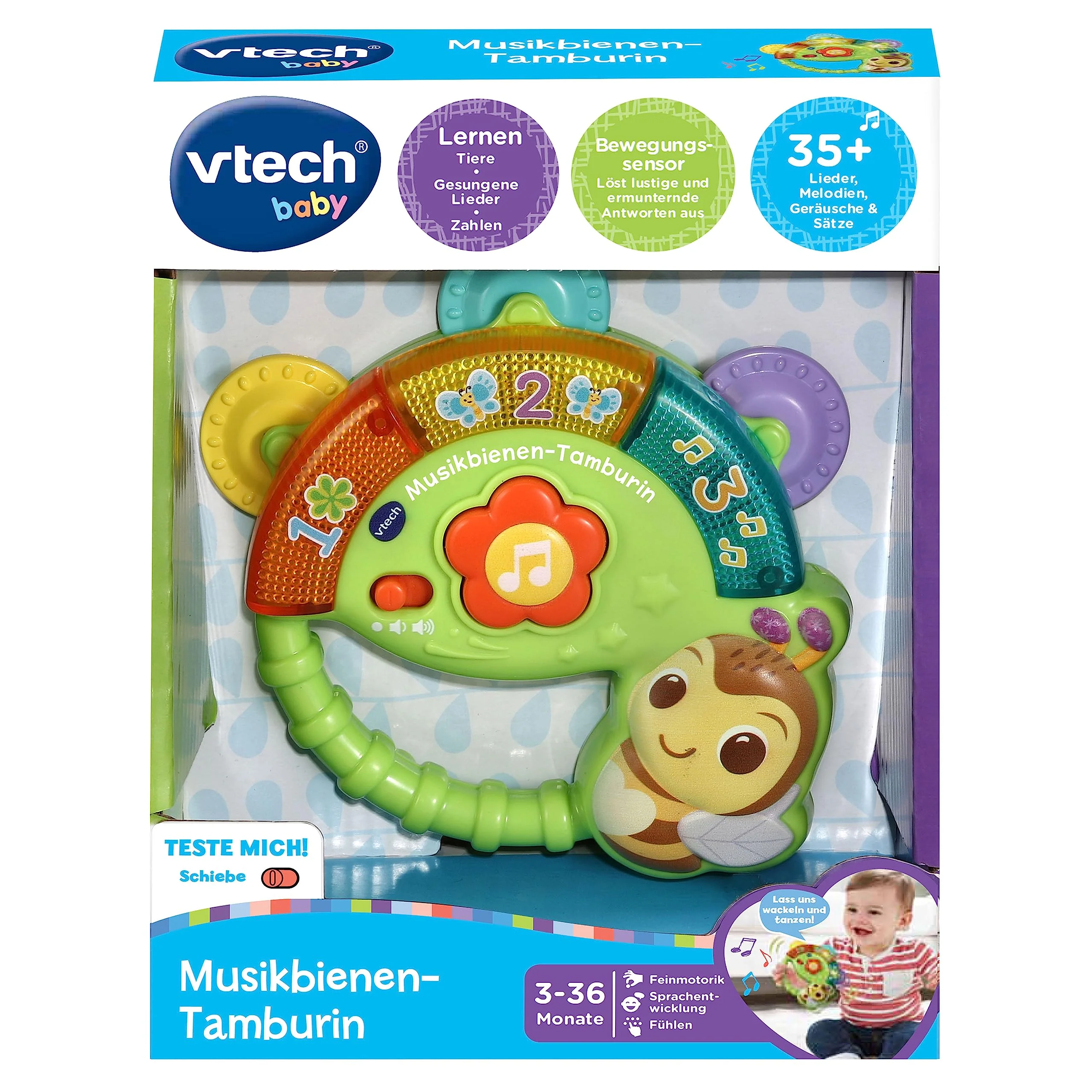Vtech Baby Musikbienen-Tamburin – Musik-Spielzeug mit Zahleninhalten, lustigen Geräuschen, Sätzen und Liedern – Für Kinder von 3-36 Monaten - Image 2
