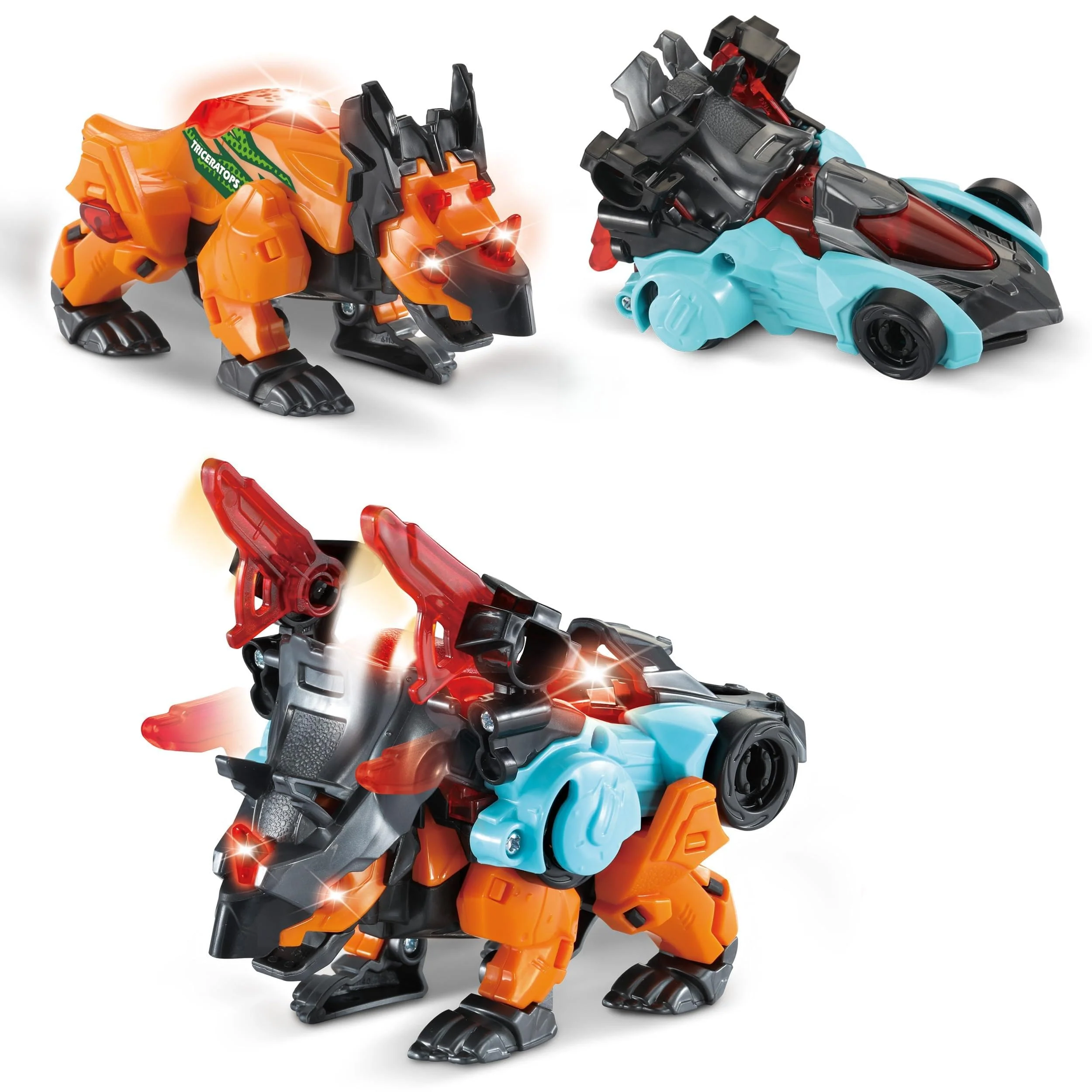 Vtech Switch & Go Dinos - Combo Triceratops – 2in1 Dino-Auto-Spielfigur mit Simm-, Geräusch- und Lichteffekten – Inklusive Triceratops-Faktenkarte – Für Kinder von 3-8 Jahren
