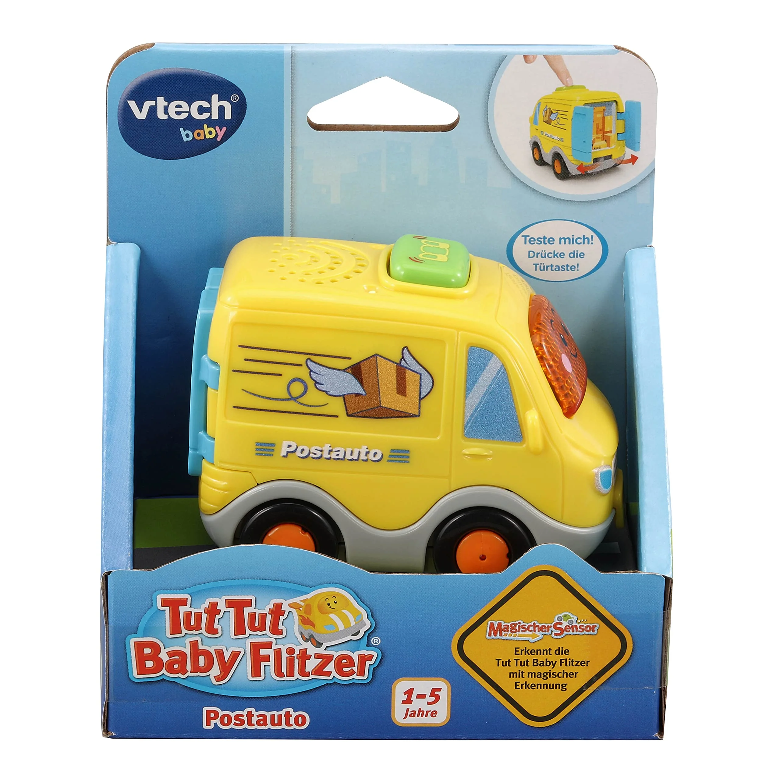 VTech TUT TUT Baby Flitzer - Postauto – Spielzeugauto mit Musik, aufleuchtender Taste, spannenden Sätzen und Geräuschen – Für Kinder von 1-5 Jahren - Image 2