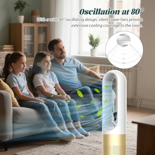 Vulaop Leiser Turmventilator, Lüfter ohne Rotorblätter – 8 Stufen + Boost-Modus, 90° Oszillation, 5 m Fernbedienung, LED-Touchdisplay, leiser Betrieb ≤50dB, Timer 8h für Zuhause & Büro (D) - Image 6