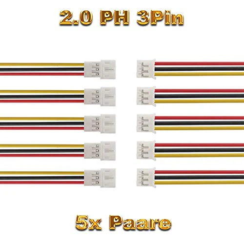 VUNIVERSUM 5X Paare 10 Stück Micro JST PH 2.0 3PIN Rastermaß 2mm Steckverbinder Stecker Male Buchse Female mit je 10cm Kabel Verlängerung Lipo Akku Komputer Elektronik PC DIY Modellbau - Image 6
