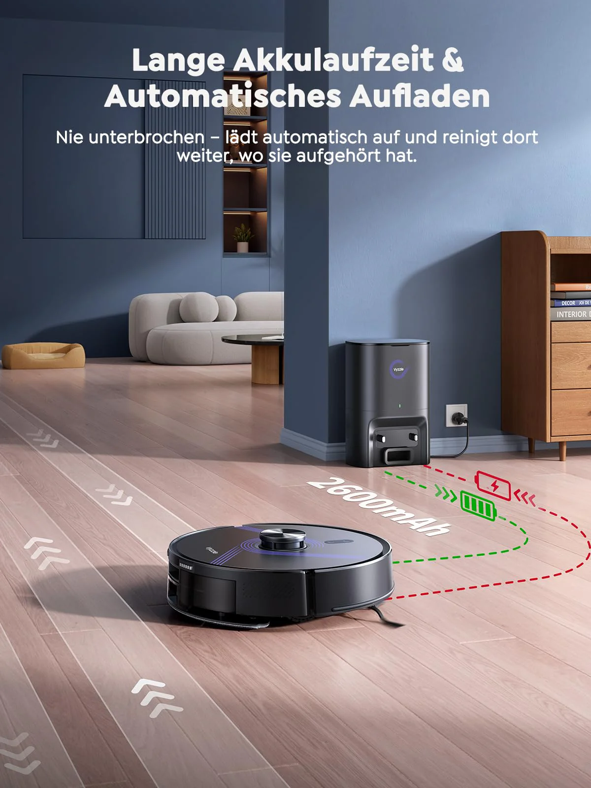 Vyzzle Saugroboter mit Wischfunktion 6000 Pa, Saugroboter mit Absaugstation 3.5L, Staubsauger Roboter für Tierhaare Teppich Böden, APP Steuerung, Alexa & Google Assistant Sprachsteuerung (Schwarz) - Image 2