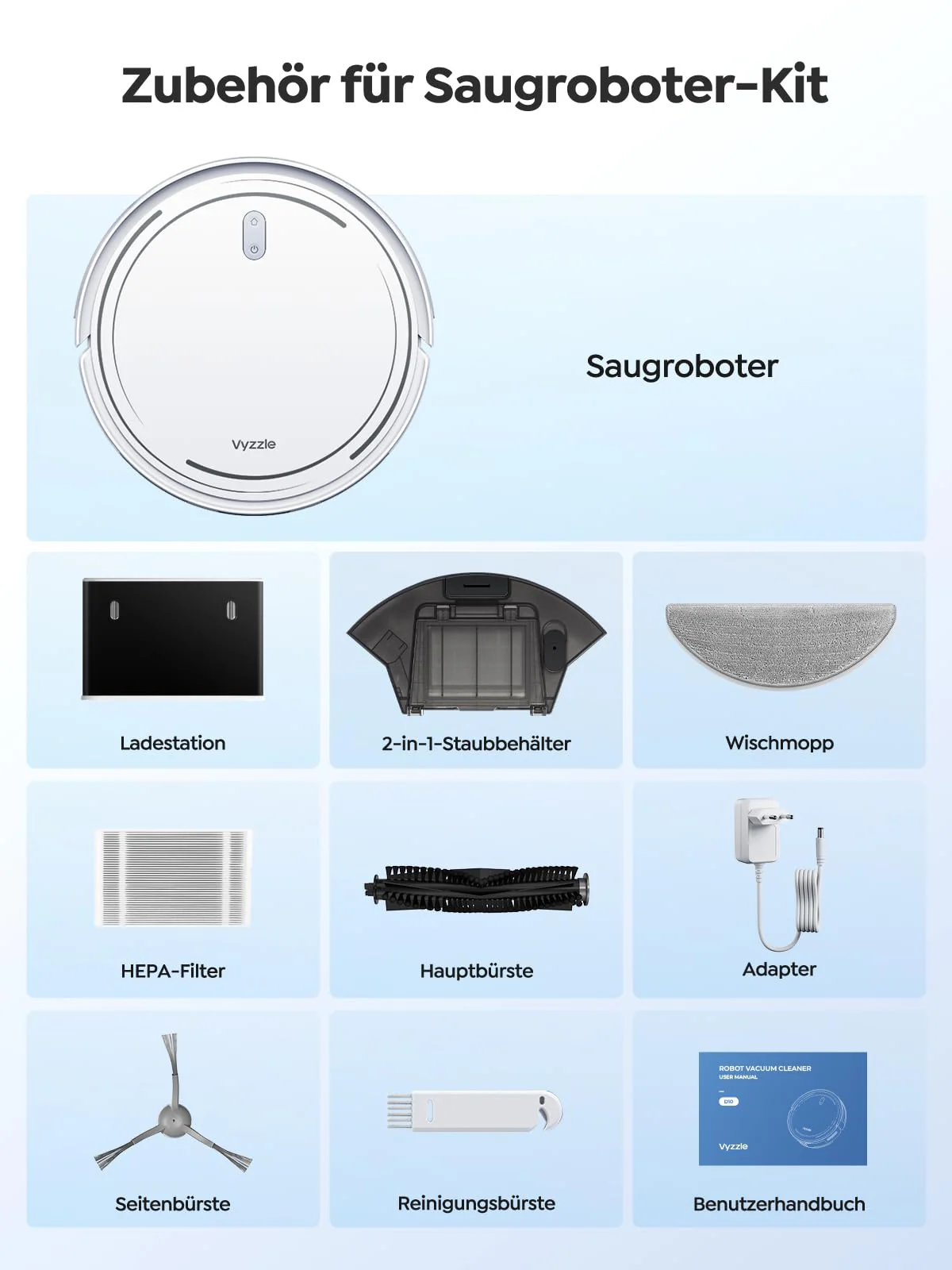 Vyzzle Saugroboter mit Wischfunktion, ultradünner Saugroboter mit LDS Navigation, 5000Pa Staubsauger Roboter D10, App/Alexa, Ideal für Tierhaare, Teppich, Hartboden - Image 3