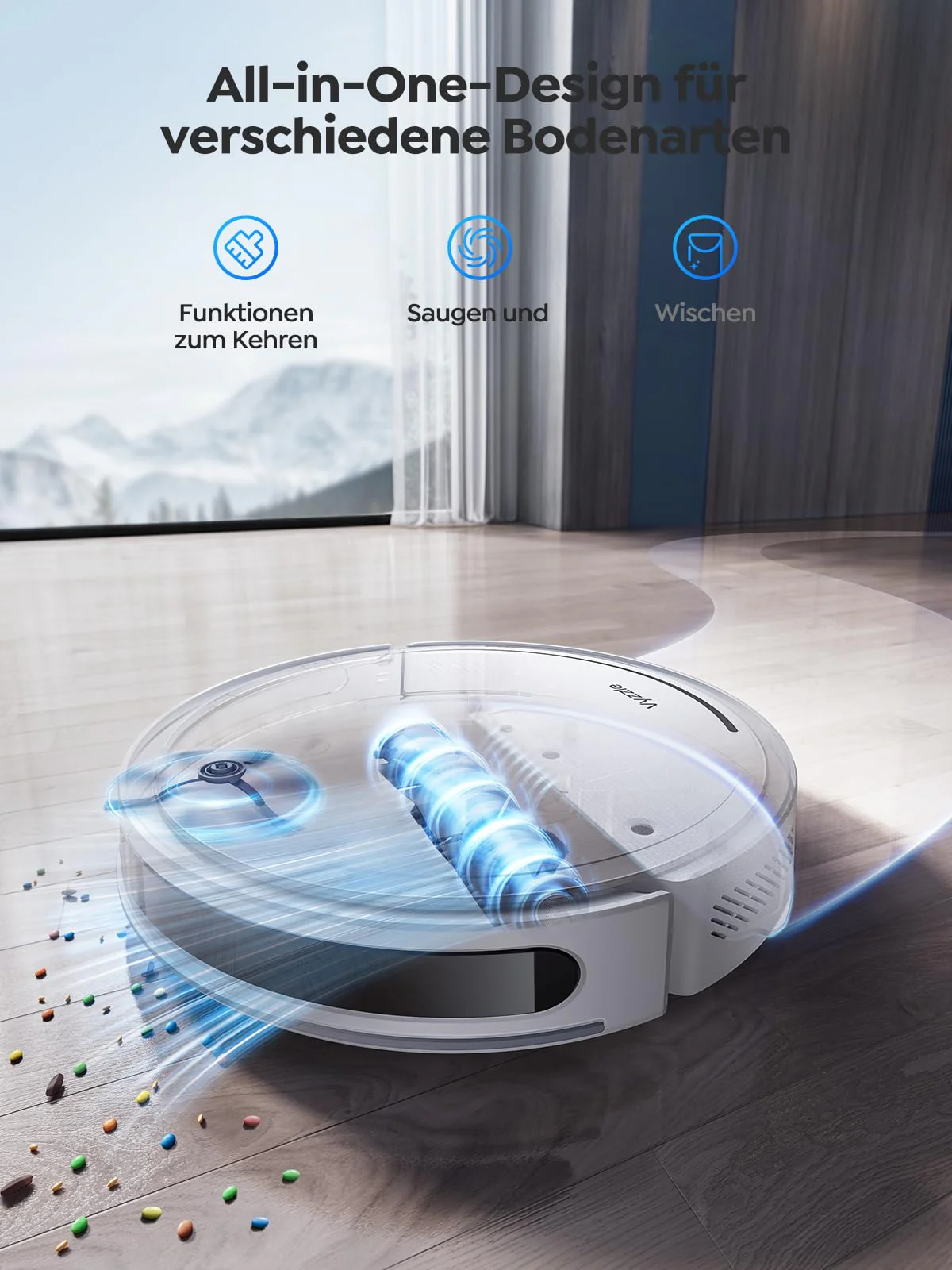 Vyzzle Saugroboter mit Wischfunktion, ultradünner Saugroboter mit LDS Navigation, 5000Pa Staubsauger Roboter D10, App/Alexa, Ideal für Tierhaare, Teppich, Hartboden - Image 4