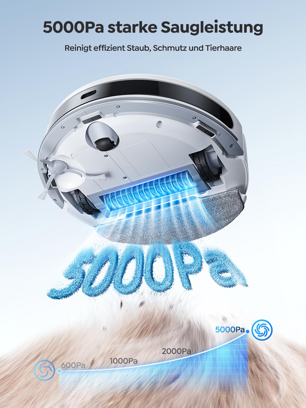 Vyzzle Saugroboter mit Wischfunktion, ultradünner Saugroboter mit LDS Navigation, 5000Pa Staubsauger Roboter D10, App/Alexa, Ideal für Tierhaare, Teppich, Hartboden - Image 5