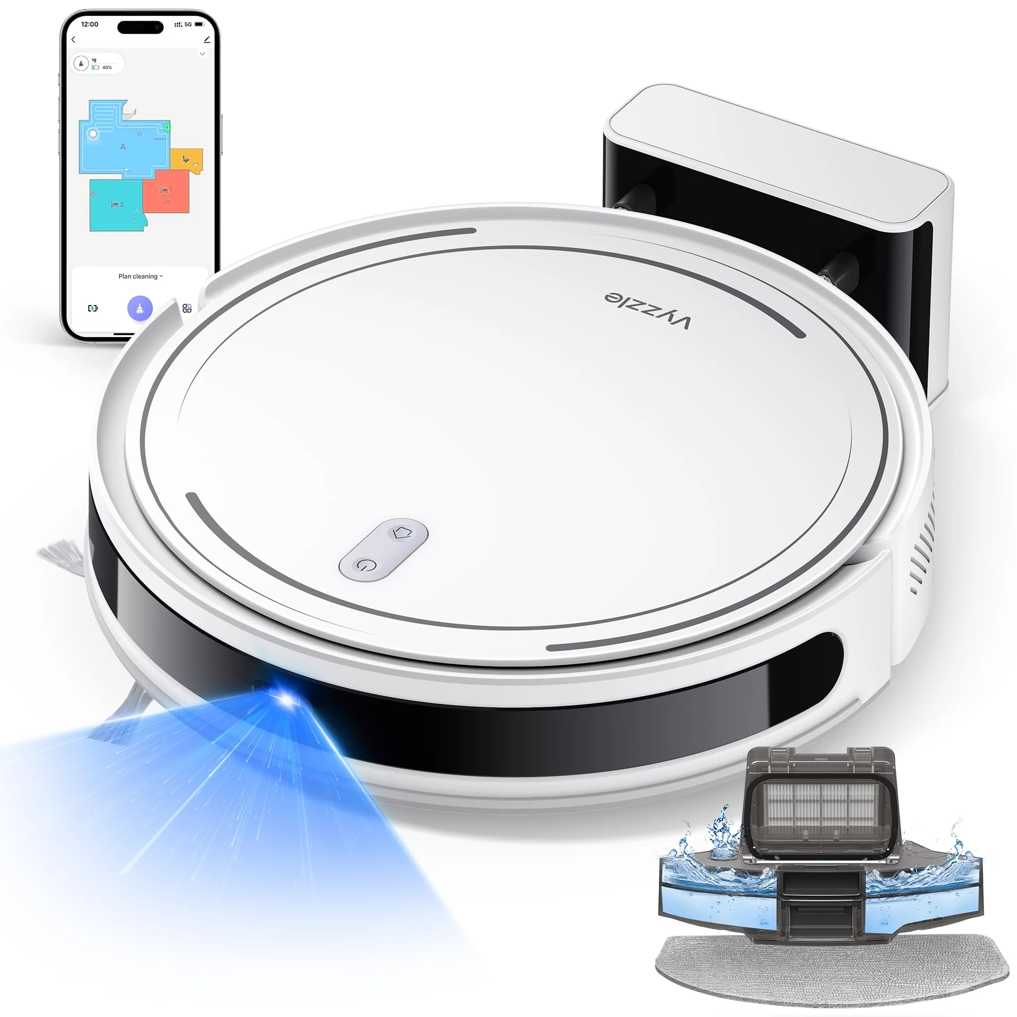 Vyzzle Saugroboter mit Wischfunktion, ultradünner Saugroboter mit LDS Navigation, 5000Pa Staubsauger Roboter D10, App/Alexa, Ideal für Tierhaare, Teppich, Hartboden - Image 6