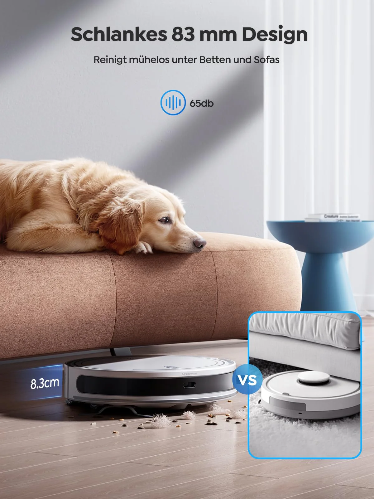 Vyzzle Saugroboter mit Wischfunktion, ultradünner Saugroboter mit LDS Navigation, 5000Pa Staubsauger Roboter D10, App/Alexa, Ideal für Tierhaare, Teppich, Hartboden - Image 7