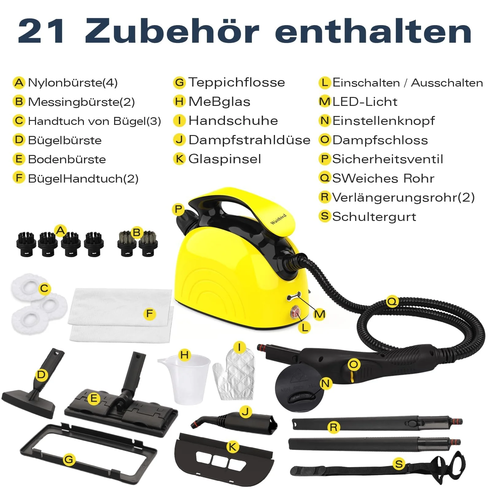 Waitbird Dampfreiniger Multifunktionaler Dampfreiniger mit 21 Zubehörteilen, Umweltfreundlich, 38 Unzen Wassertank für bis zu 45 Minuten kontinuierliche Reinigung Ideal für Fliesen, Sofas, Teppiche - Image 8
