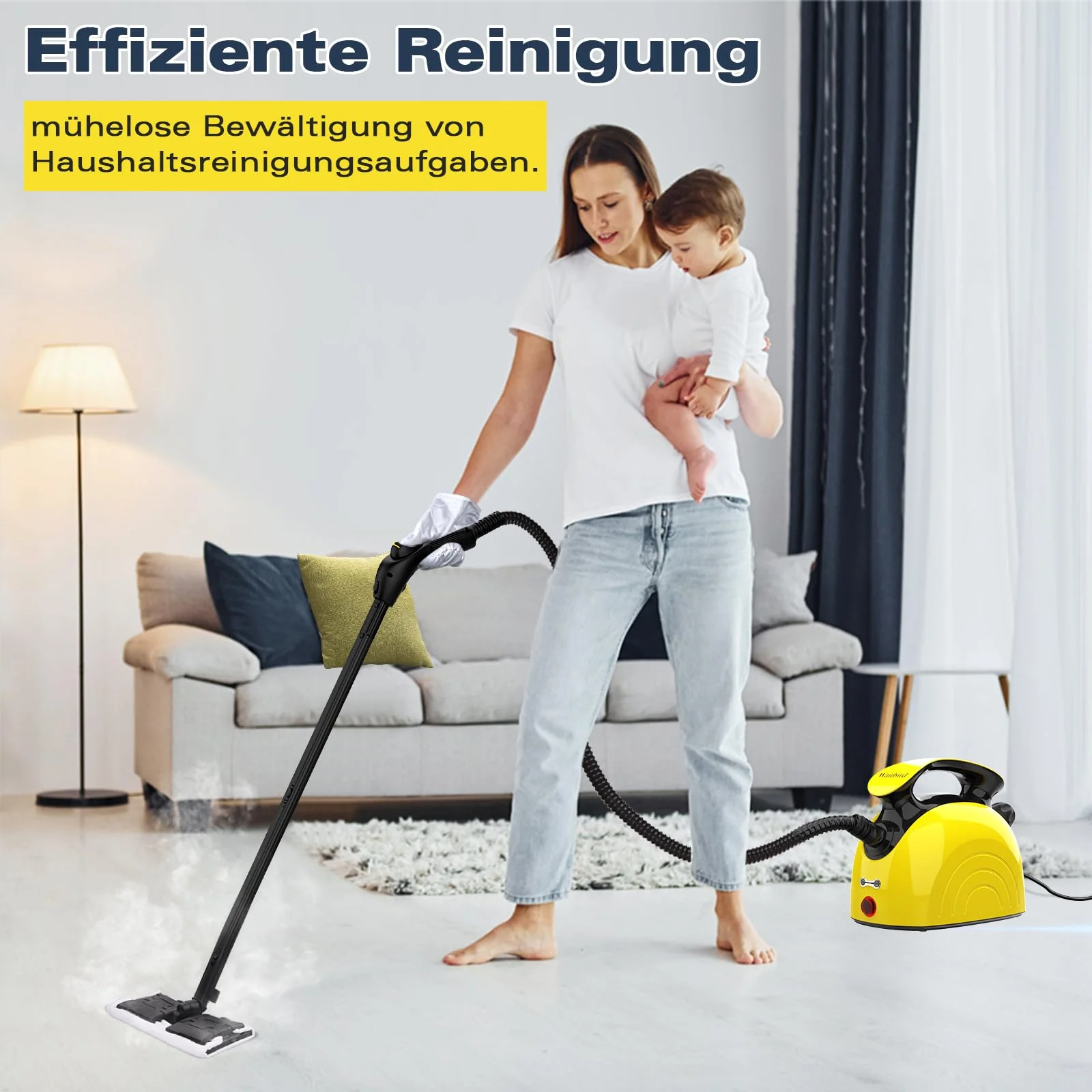 Waitbird Mehrzweck Dampfreiniger,Dampfreiniger für alles-21-teiliges Zubehör,Dampfreiniger Handgerät und Schultergurt,Reinigen Sie,polstermöbel,Sofa,fliesen,boden,fenster,auto,polster - steam cleaner - Image 6