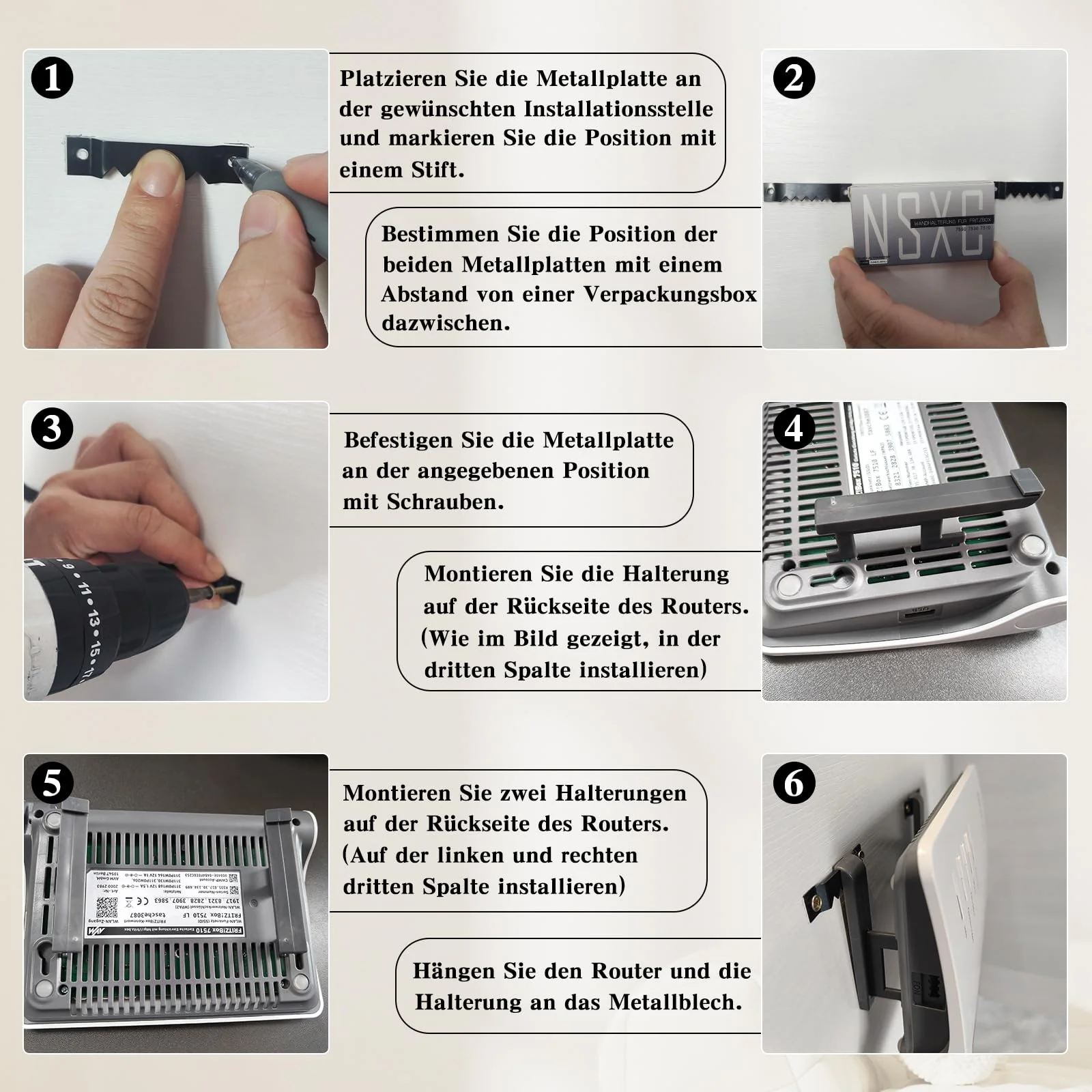 Wandhalterung für Fritzbox 7590 AX/7590/7530/7510/5590/6660 Router mit Kabelmanagement, Befestigungsmaterial Schrauben und Dübel (Nicht 3D-Druck) - Image 6