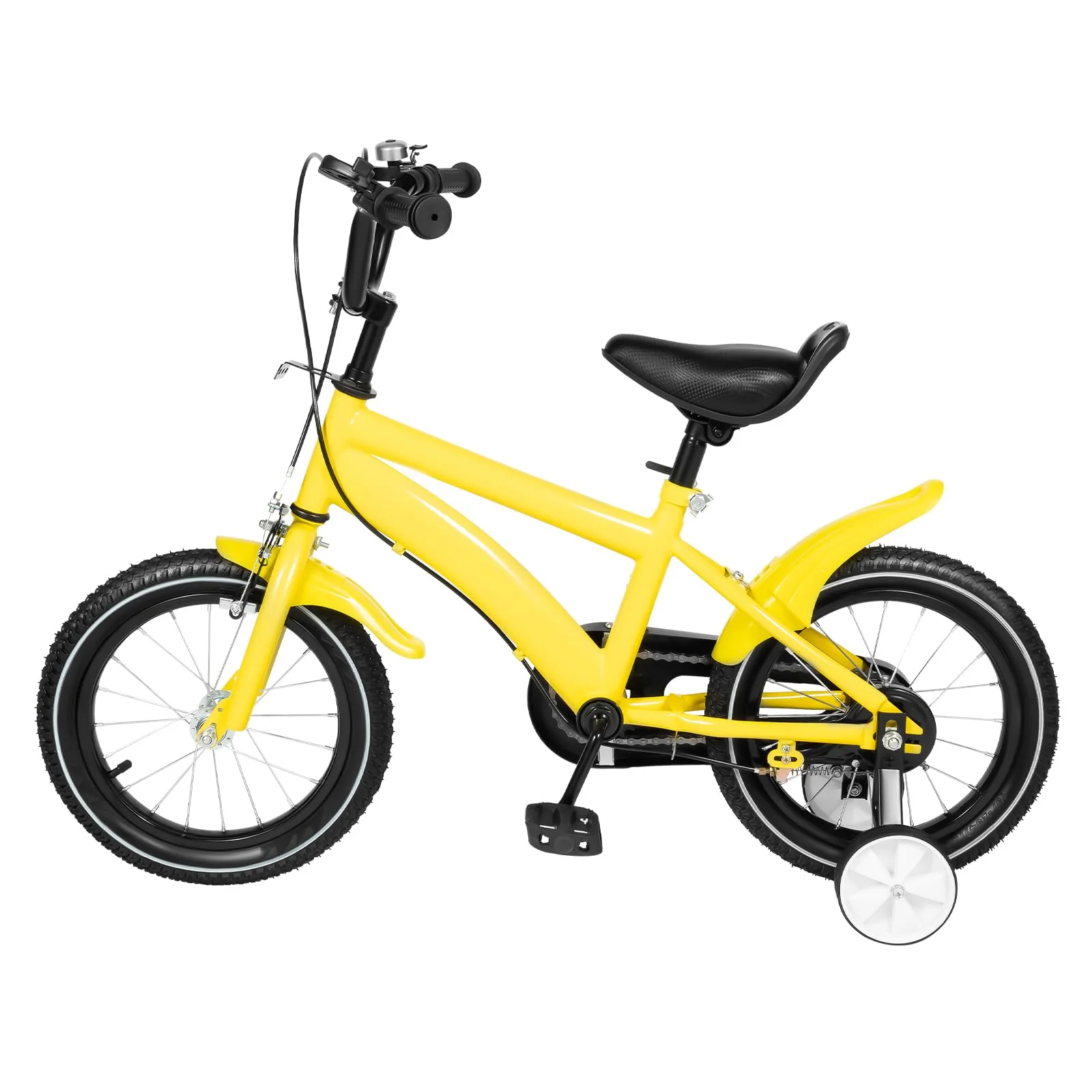 WAPHOERTE 14-Zoll-Kinderfahrrad Anfängerfahrrad mit Stützrädern, Trainingsfahrzeug für 2-4-Jährige Jungen und Mädchen, Höhenverstellbar, Maximal zulässiges Gewicht 50 kg, Gelb + Schwarz