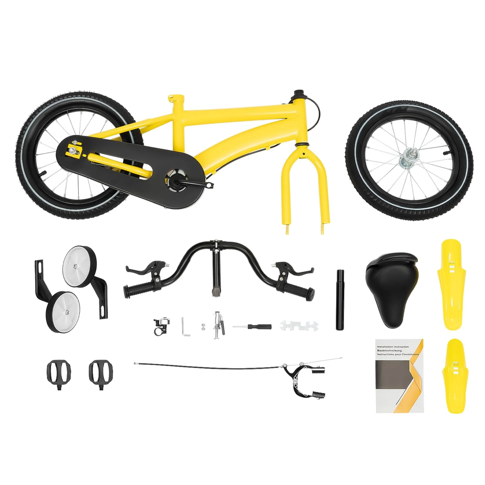 WAPHOERTE 14-Zoll-Kinderfahrrad Anfängerfahrrad mit Stützrädern, Trainingsfahrzeug für 2-4-Jährige Jungen und Mädchen, Höhenverstellbar, Maximal zulässiges Gewicht 50 kg, Gelb + Schwarz - Image 2