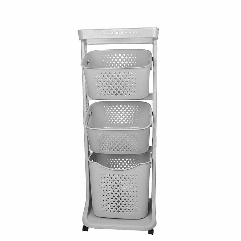 Wäschekorb 3 Fächer Wäschekorbwagen mehrstöckig Kunststoff Wäschekorb mit Rollen Laundry Basket Kunststoffkorb für Wäsche Wäschebox Wäschesammler Aufbewahrung hellgrau - Image 3