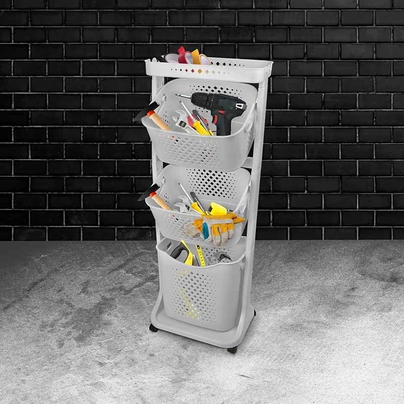 Wäschekorb 3 Fächer Wäschekorbwagen mehrstöckig Kunststoff Wäschekorb mit Rollen Laundry Basket Kunststoffkorb für Wäsche Wäschebox Wäschesammler Aufbewahrung hellgrau - Image 4