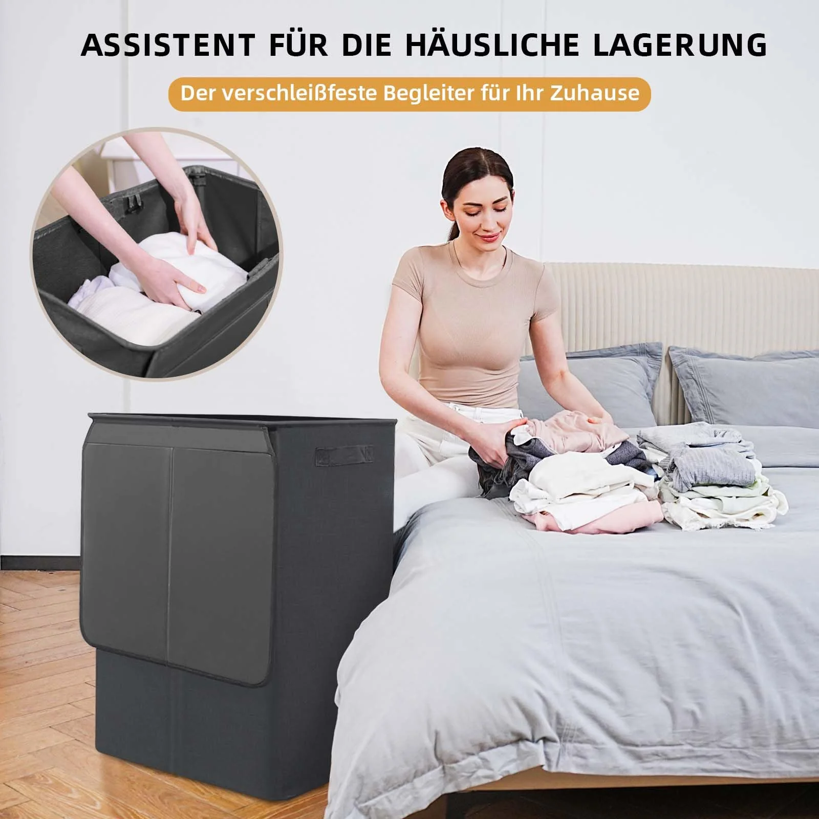 Wäschekorb Mit Deckel, 160L Extra Große Wäschekorb 3 Fächer Schmutzige Kleidung Hampers Für Wäsche Geteilt Wäschekorb Veranstalter Für Schlafzimmer, Dunkelgrau - Image 6