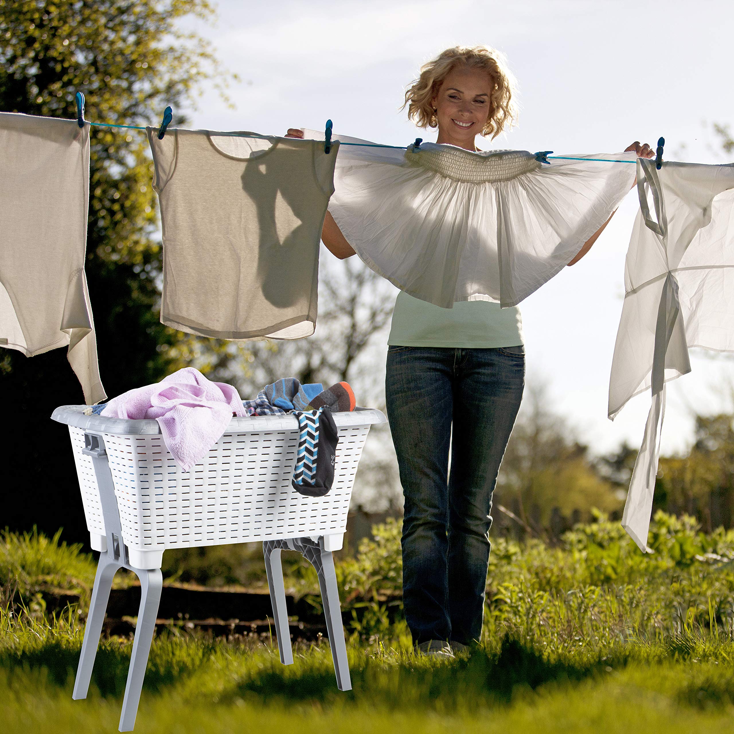 Wäschekorb Plastik mit Stand-Automatik - Wäschewanne Wäsche Korb mit Beinen FüÃŸen Farben wählbar (weiss) - Image 3