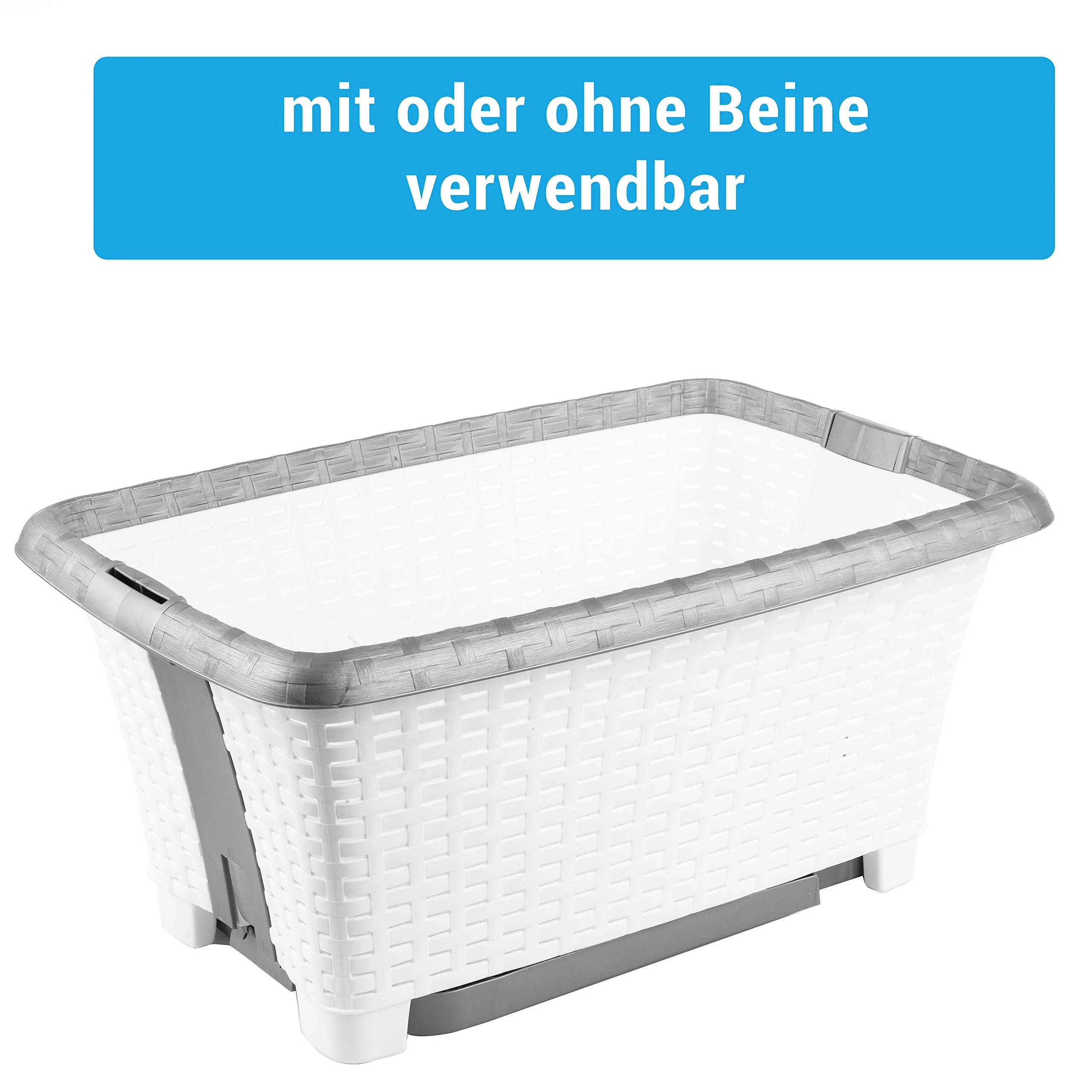 Wäschekorb Plastik mit Stand-Automatik - Wäschewanne Wäsche Korb mit Beinen FüÃŸen Farben wählbar (weiss) - Image 4