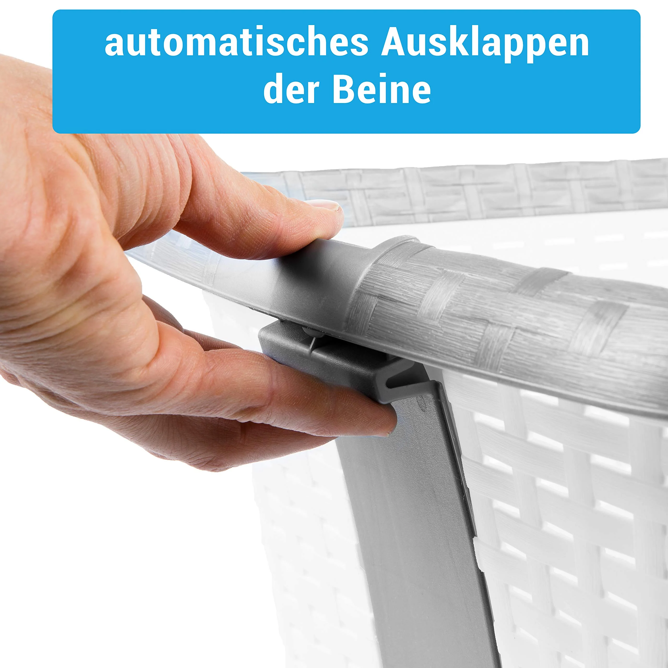 Wäschekorb Plastik mit Stand-Automatik - Wäschewanne Wäsche Korb mit Beinen FüÃŸen Farben wählbar (weiss) - Image 6