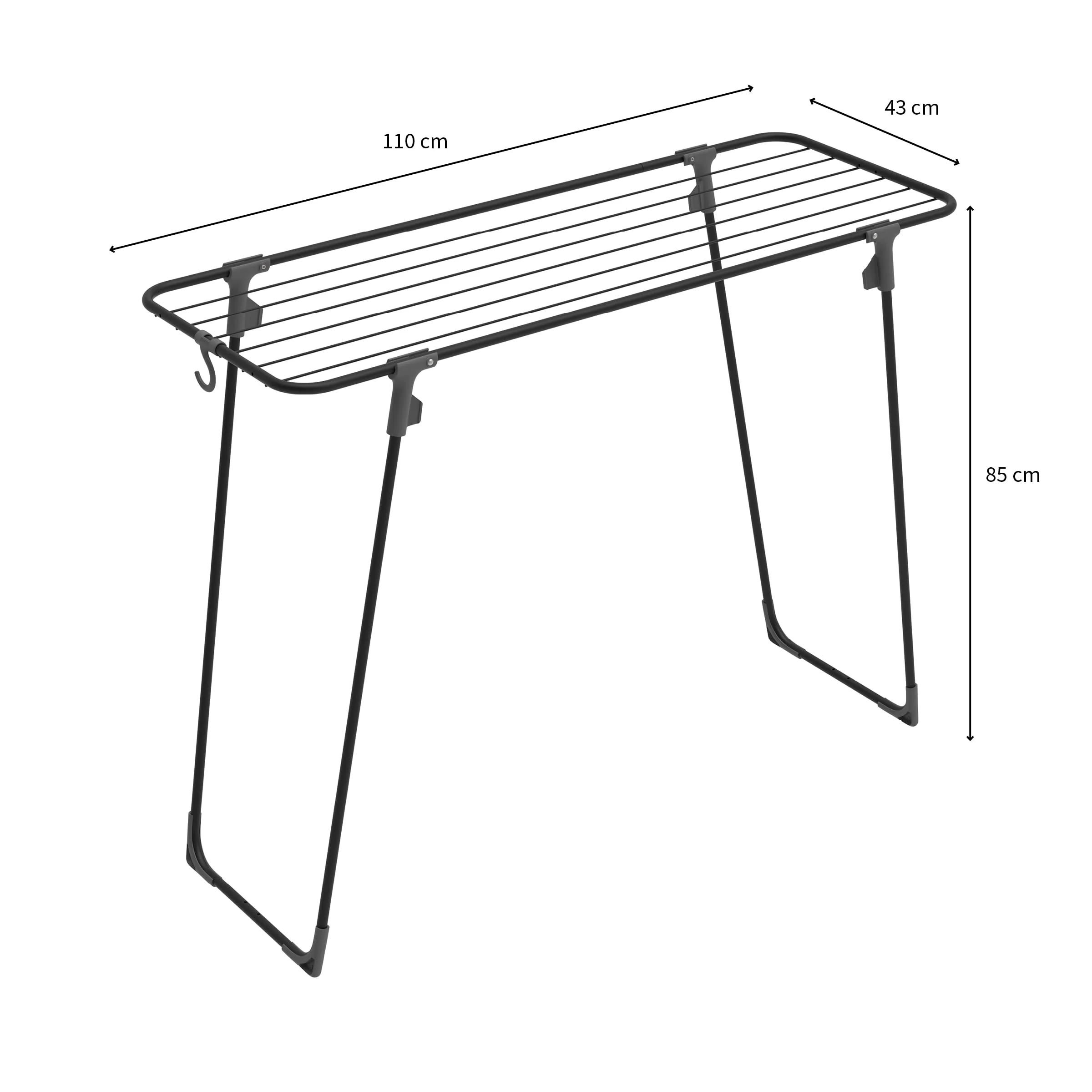 Wäscheständer Nano – verriegelt die Standbeine in zusammengeklappter Position - Haken zur Aufbewahrung - 9 m Trockenfläche - Design und Qualität von Schwedens stärkster Trockenständermarke (Schwarz) - Image 7