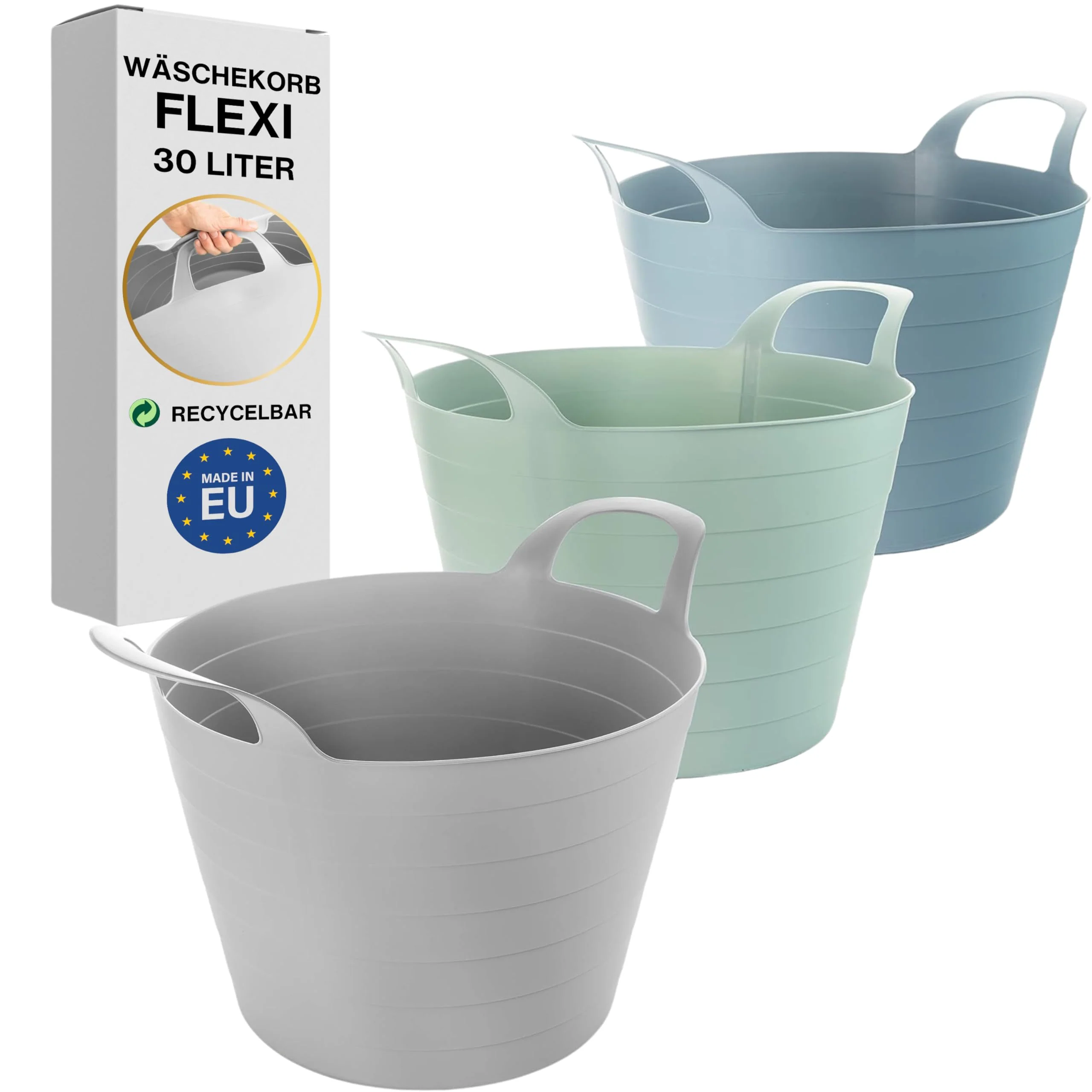 Wäschewanne Flexi, 3er Set, 45 x 40 cm, 30 Liter, Wäschekorb Plastik mit Griffen, 3 Farbe, Made in EU - Image 4