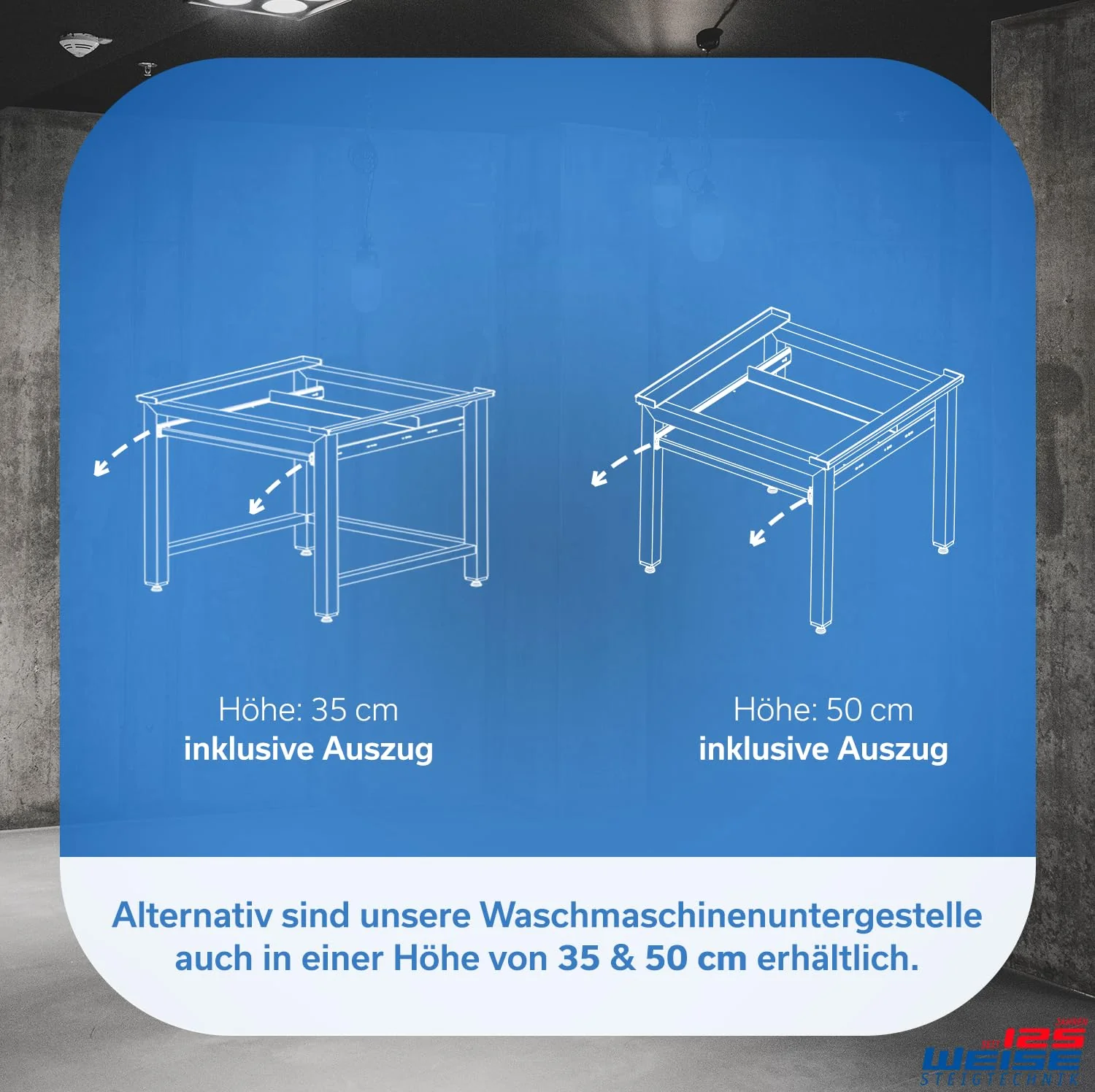 Waschmaschinen Untergestell Mara 1 Höhe 35 cm Made in Germany Verstärkte Aluminium - Ausführung rostfrei höhenverstellbare Füße Unterbau für Trockner oder Waschmaschine - Image 2