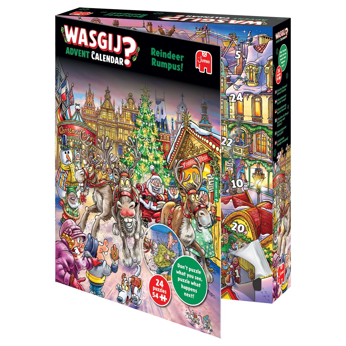 Wasgij Weihnachtspuzzle Adventskalender 2025, Rentier Raserei - Tägliches Puzzleset, 24 Tage Puzzle, 54-teilige Puzzles für Erwachsene 100 Prozent recycelter Karton für Erwachsene Festlicher Countdown - Image 3