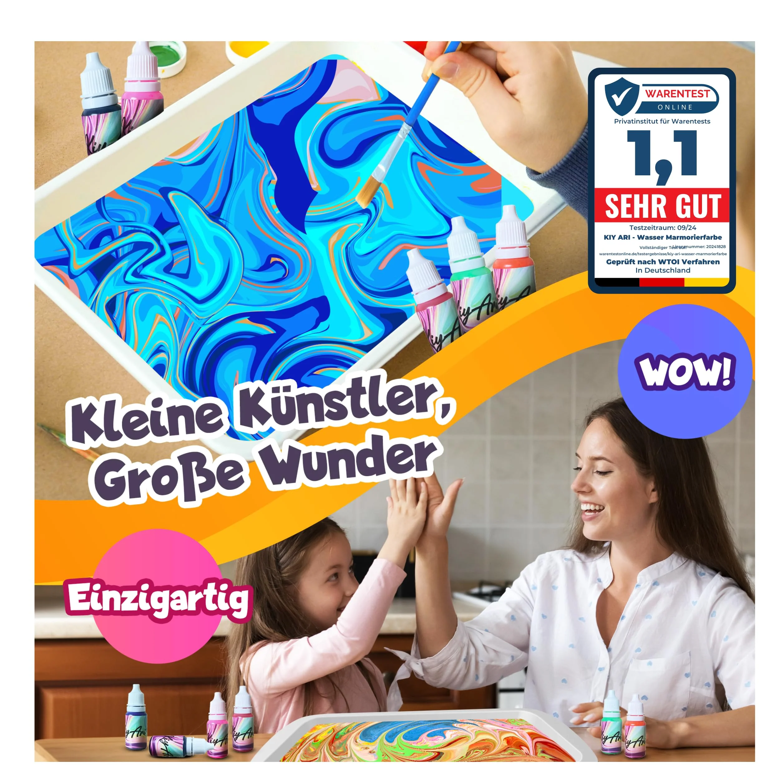 Wasser-Marmorierfarben-Set – 12 intensive Farben & 10 A4-Blätter – Kreatives Bastelset ab 6 Jahren für Kinder | Malen auf Wasser & einzigartige Kunstwerke gestalten | Geschenk für Jungen & Mädchen - Image 6