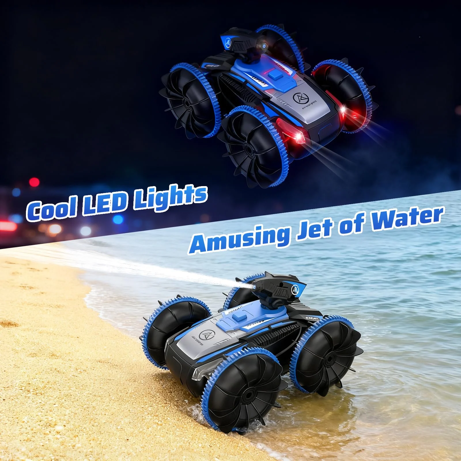 Wasserdichtes Amphibien Ferngesteuertes Auto Kinder, RC Auto kinder 360° Drehung & 180° Rückwärts Flip, 2.4GHz 4WD Gelände Auto mit Coolen LED Lichtern, Wasserdichtes Ferngesteuertes Auto ab 3 Jahre - Image 5