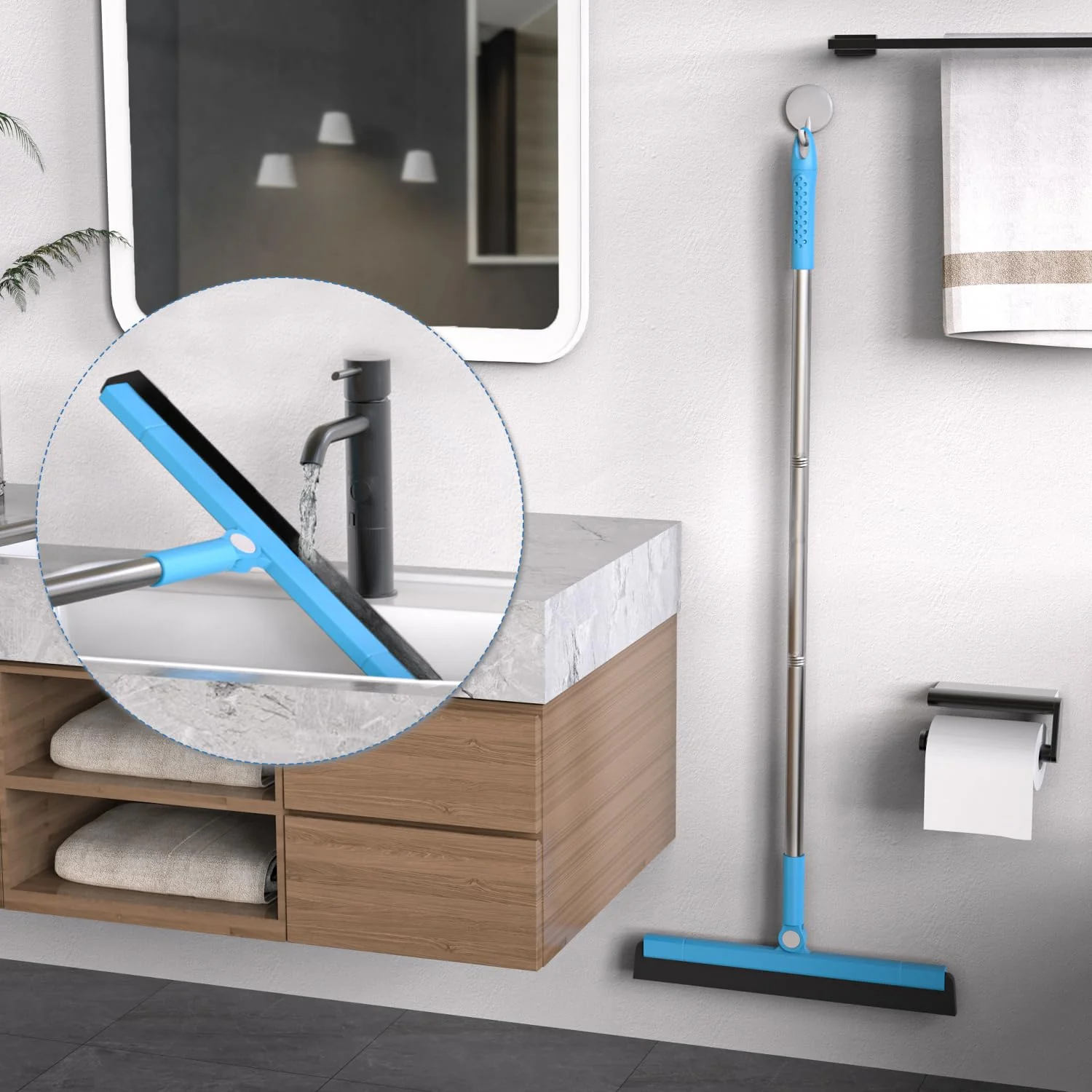 Wasserschieber Bodenabzieher Dusche Fensterabzieher mit Stiel 147cm Abzieher Boden Dusche Wasser Wischer, Bodenwischer für Fenster, Bürste zum Entfernen von Wasser, Haare - Image 4
